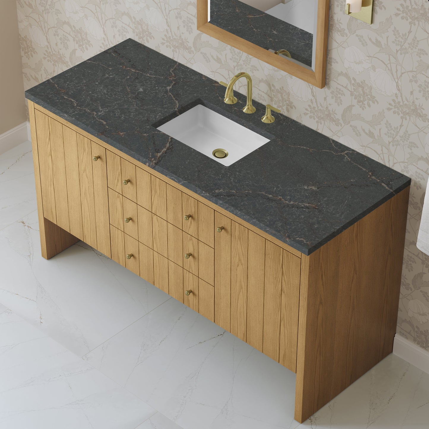 
                  
                    Hudson 60" Single Vanity in Light Natural Oak Double Bathroom Vanity James Martin Vanities Parisien Bleu Silestone 
                  
                