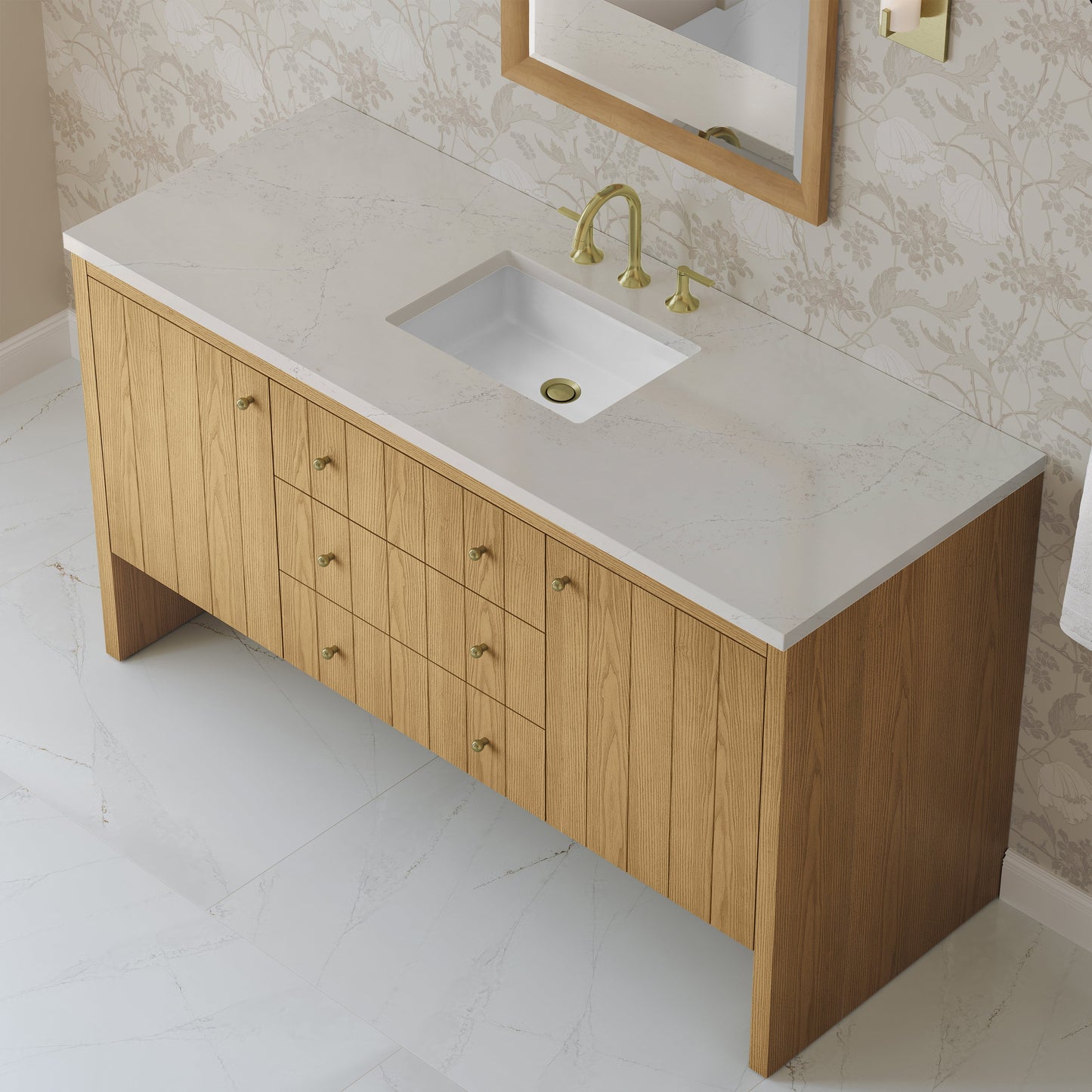 
                  
                    Hudson 60" Single Vanity in Light Natural Oak Double Bathroom Vanity James Martin Vanities Siberian Silestone 
                  
                