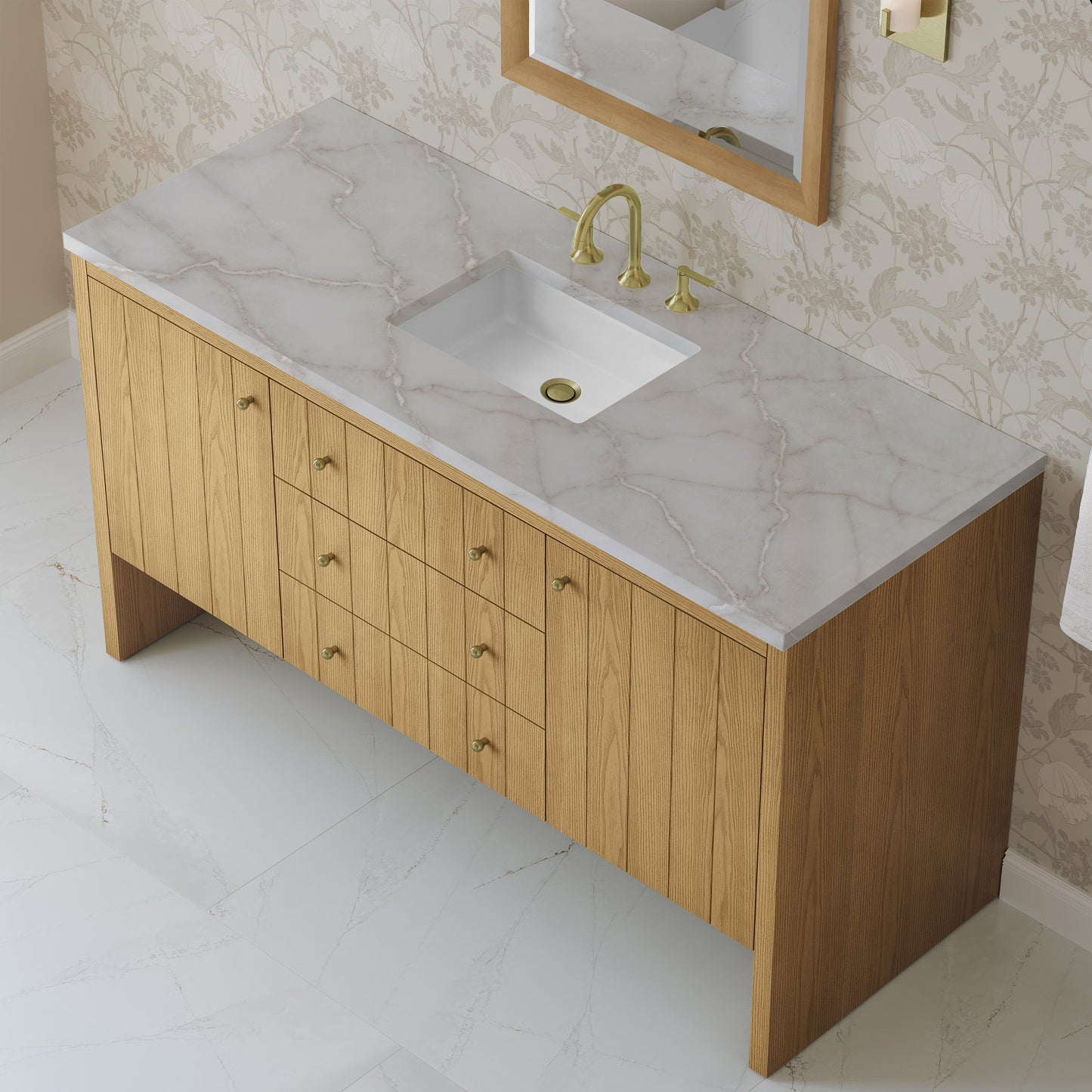 
                  
                    Hudson 60" Single Vanity in Light Natural Oak Double Bathroom Vanity James Martin Vanities Victorian Silver Silestone 
                  
                