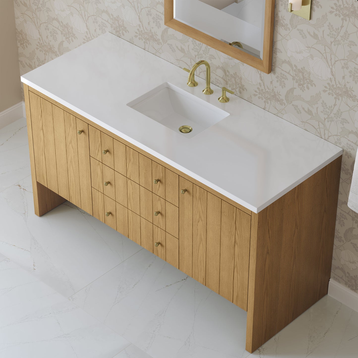 
                  
                    Hudson 60" Single Vanity in Light Natural Oak Double Bathroom Vanity James Martin Vanities White Zeus Silestone 
                  
                