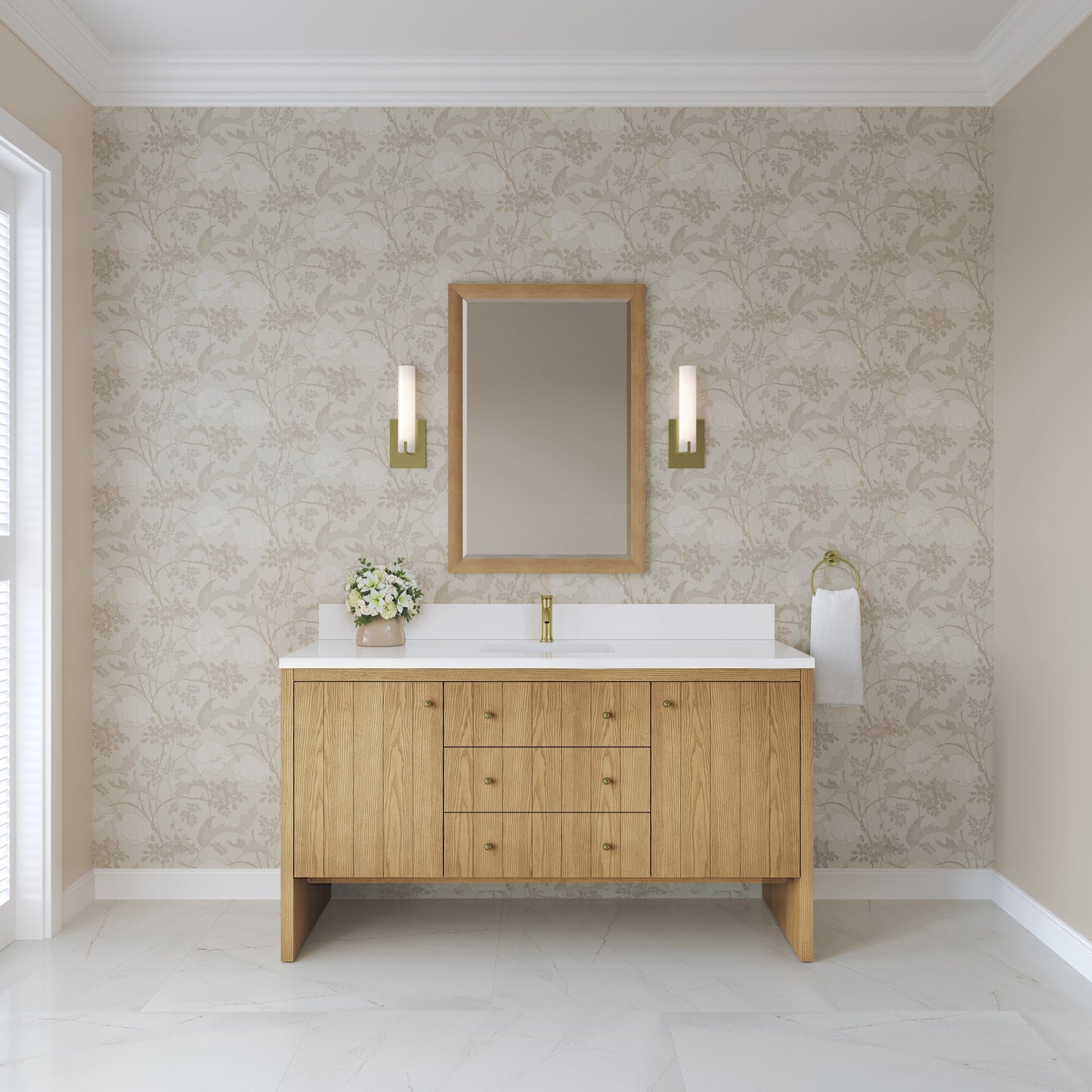 
                  
                    Hudson 60" Single Vanity in Light Natural Oak Double Bathroom Vanity James Martin Vanities White Zeus Silestone Single-Hole Faucet Top with Backsplash 
                  
                