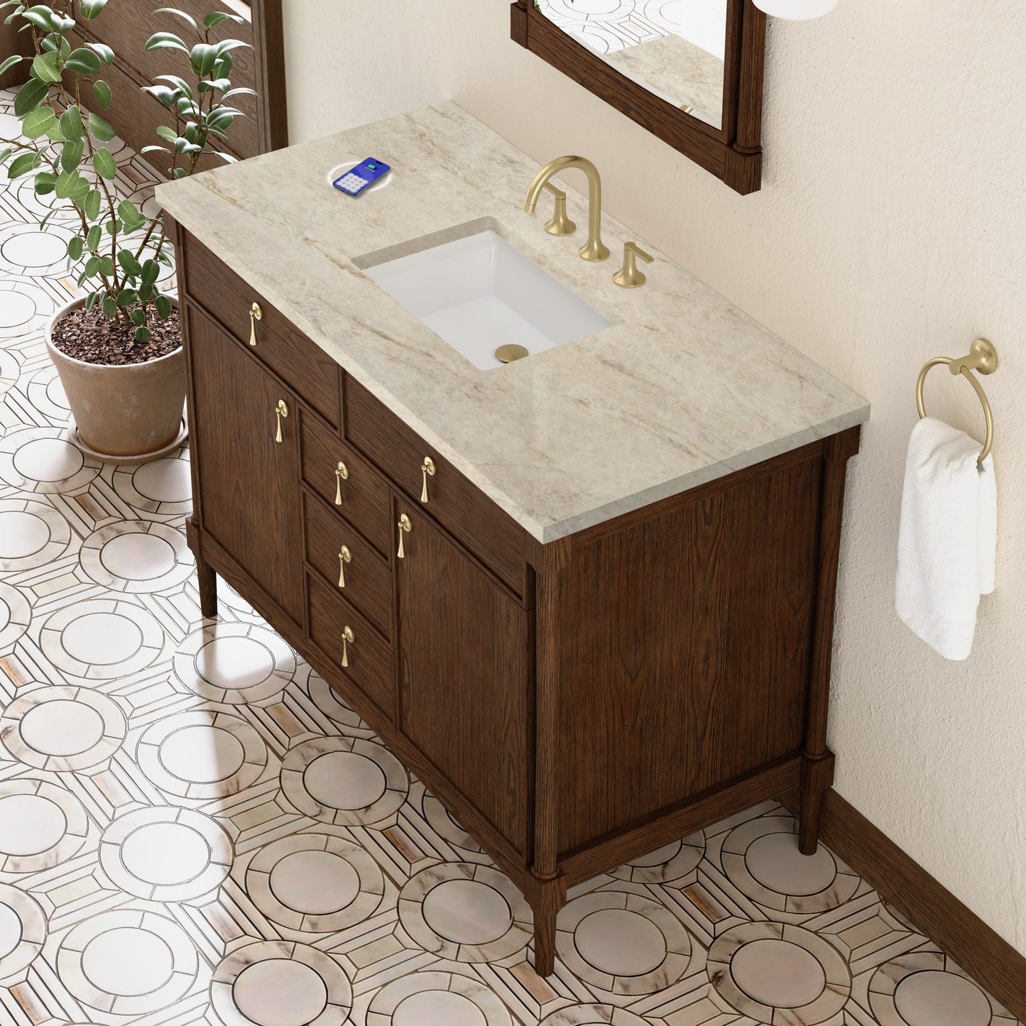 
                  
                    Kinnsden 48" Single Vanity in Sable Oak Single Bathroom Vanity James Martin Vanities FreePower-Enabled Tajnar Eclos 
                  
                