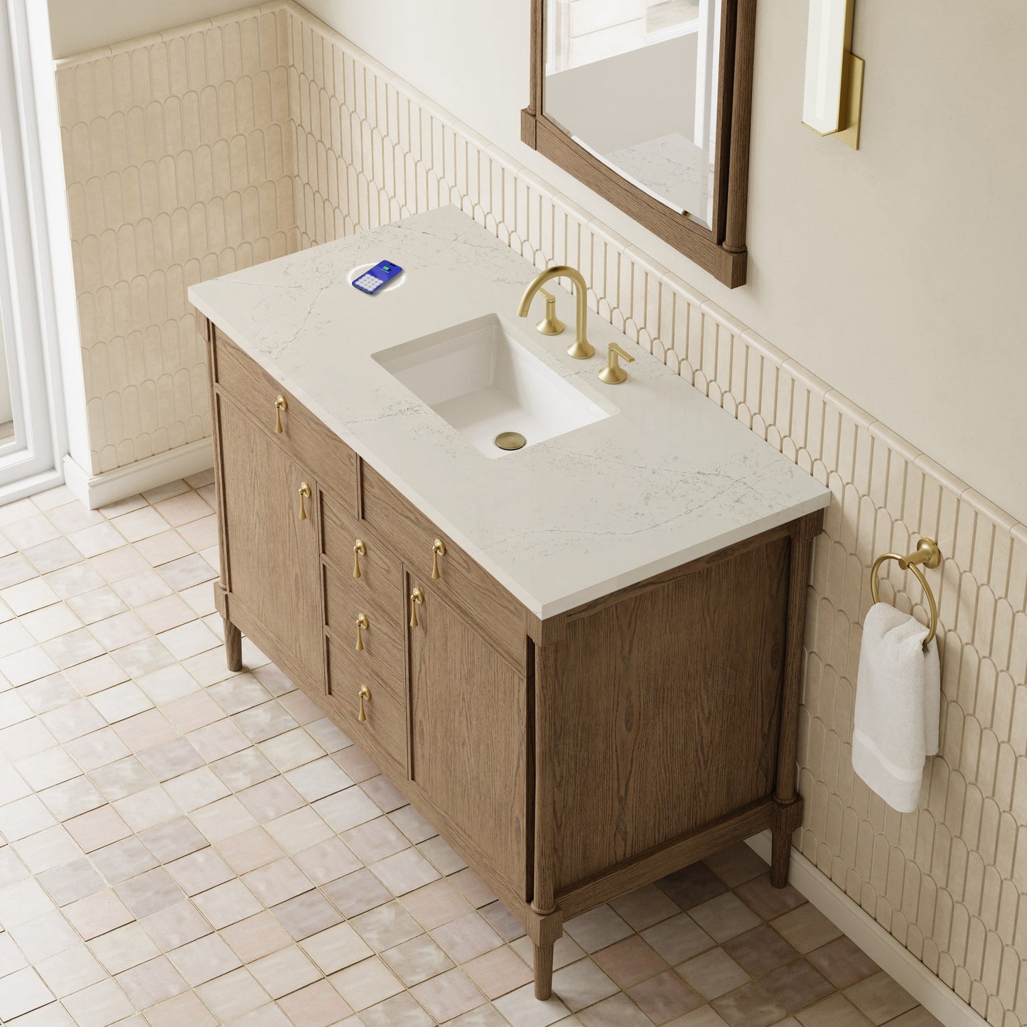
                  
                    Kinnsden 48" Single Vanity in Weathered Oak Single Bathroom Vanity James Martin Vanities FreePower-Enabled Siberian Silestone 
                  
                
