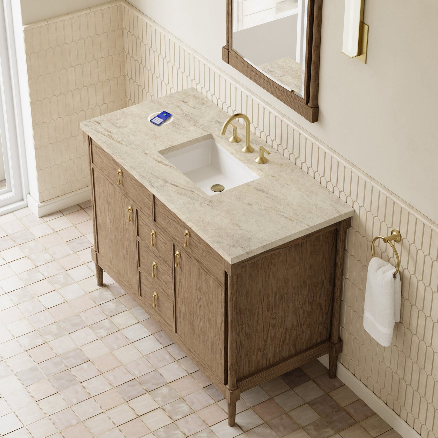 
                  
                    Kinnsden 48" Single Vanity in Weathered Oak Single Bathroom Vanity James Martin Vanities FreePower-Enabled Tajnar Eclos 
                  
                