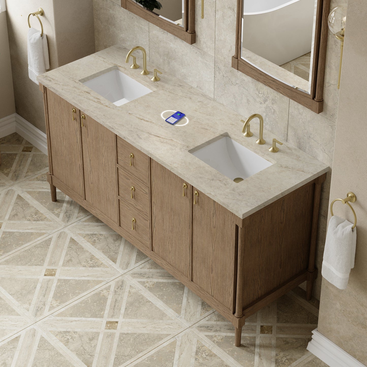 
                  
                    Kinnsden 72" Double Vanity in Weathered Oak Single Bathroom Vanity James Martin Vanities FreePower-Enabled Tajnar Eclos 
                  
                