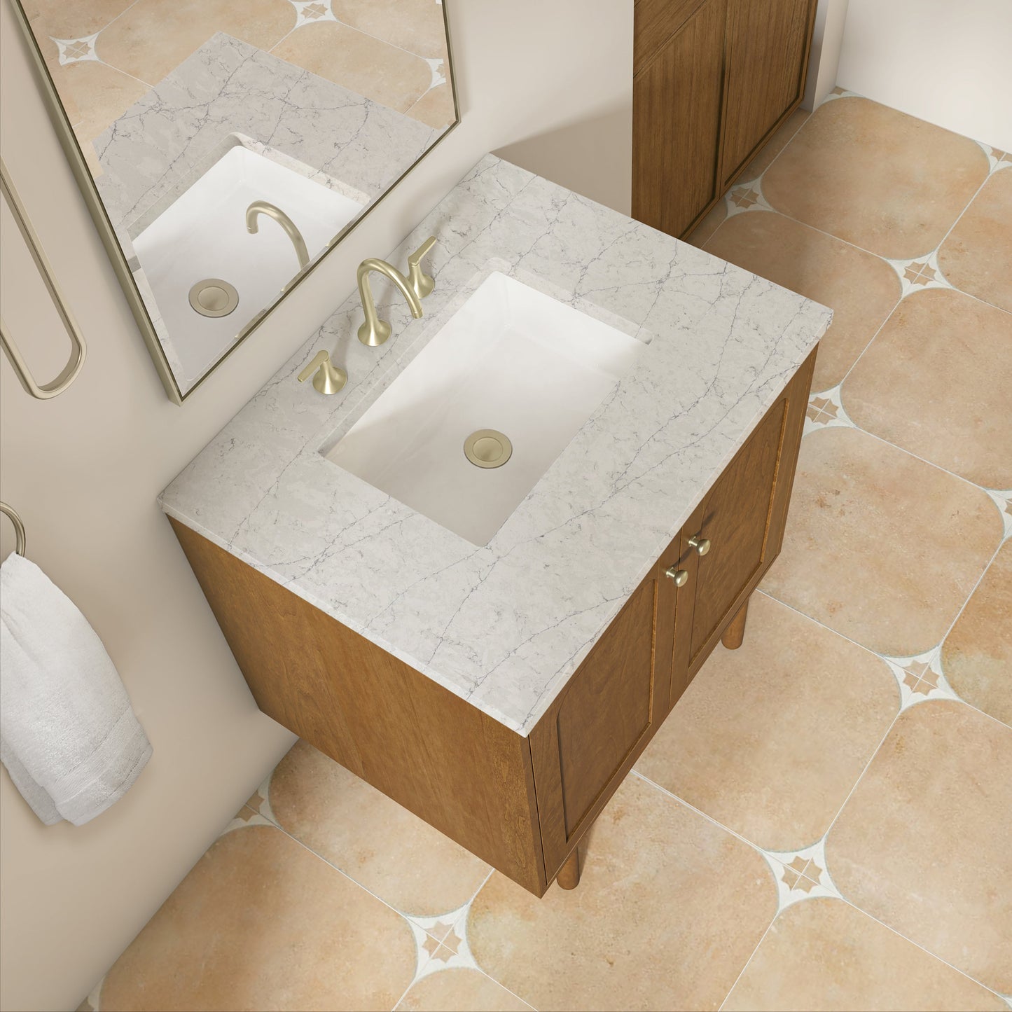 
                  
                    Laurent 30" Single Vanity in Honey Oak Single Bathroom Vanity James Martin Vanities Eternal Jasmine Pearl Silestone 
                  
                