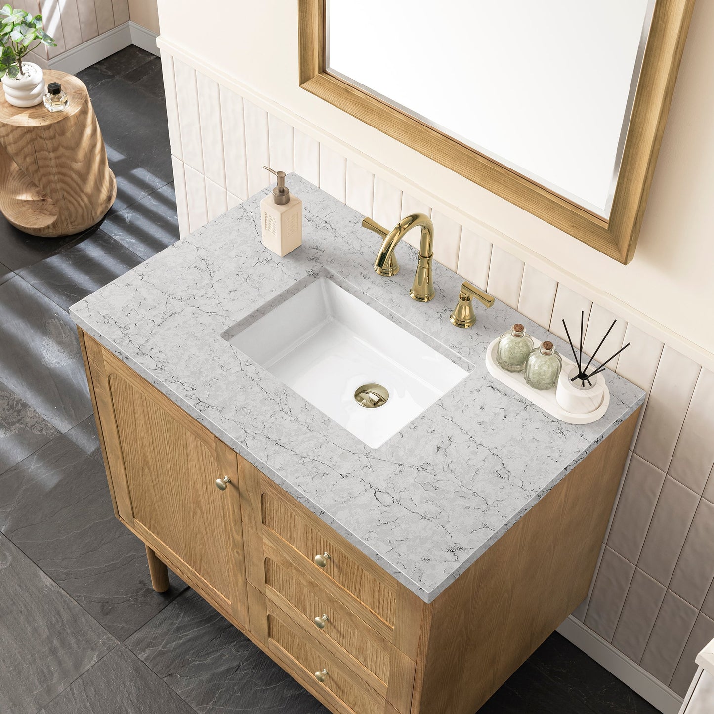 
                  
                    Laurent 36" Single Vanity in Light Natural Oak Single Bathroom Vanity James Martin Vanities Eternal Jasmine Pearl Silestone 
                  
                