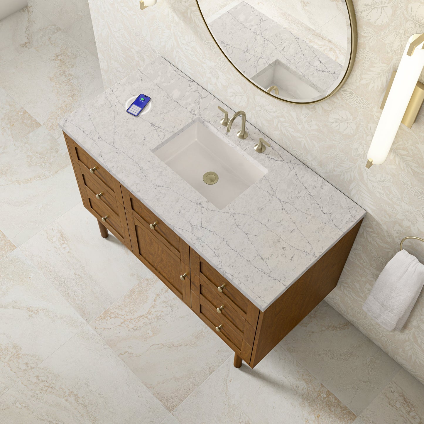 
                  
                    Laurent 48" Single Vanity in Honey Oak Single Bathroom Vanity James Martin Vanities FreePower-Enabled Eternal Jasmine Pearl Silestone 
                  
                