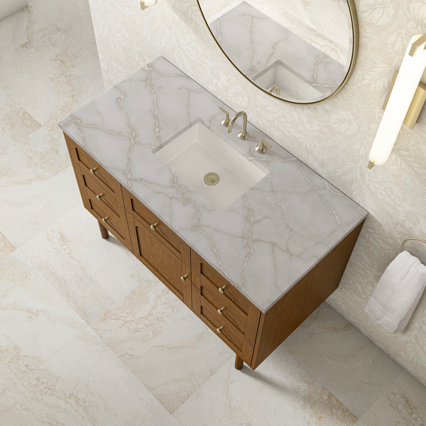 
                  
                    Laurent 48" Single Vanity in Honey Oak Single Bathroom Vanity James Martin Vanities Victorian Silver Silestone 
                  
                