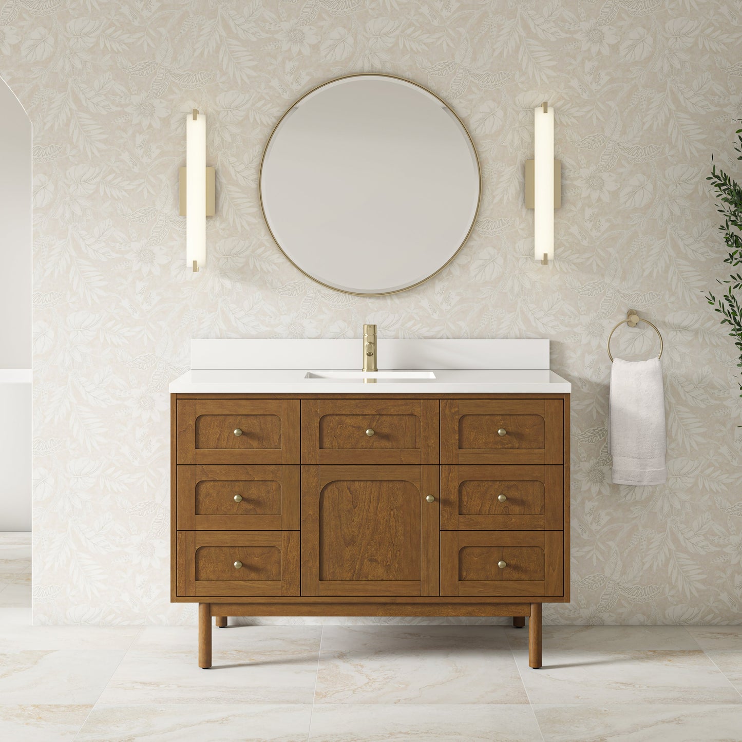 Laurent 48" Single Vanity in Honey Oak Single Bathroom Vanity James Martin Vanities White Zeus Silestone Single Faucet Top w/Backsplash 