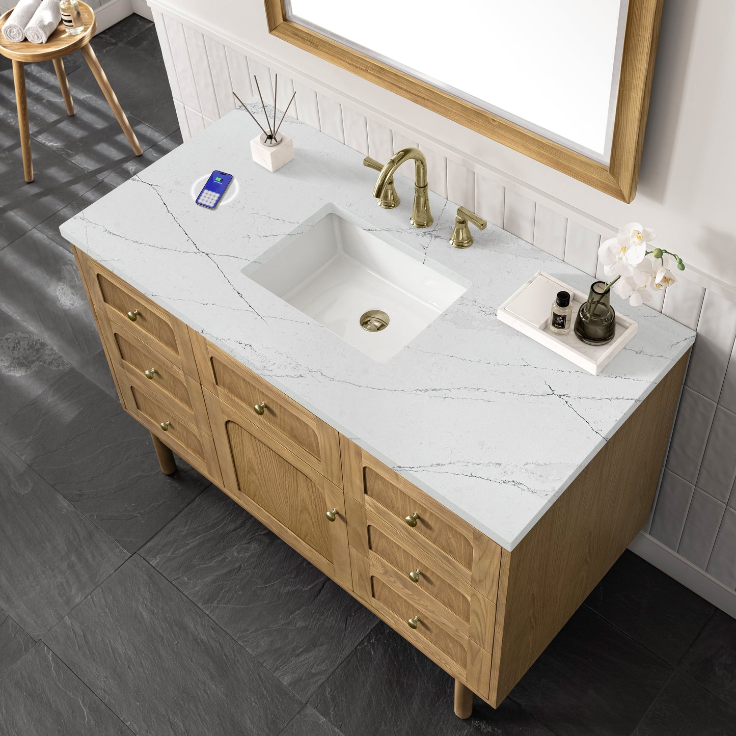 
                  
                    Laurent 48" Single Vanity in Light Natural Oak Single Bathroom Vanity James Martin Vanities FreePower-Enabled Ethereal Noctis Silestone 
                  
                