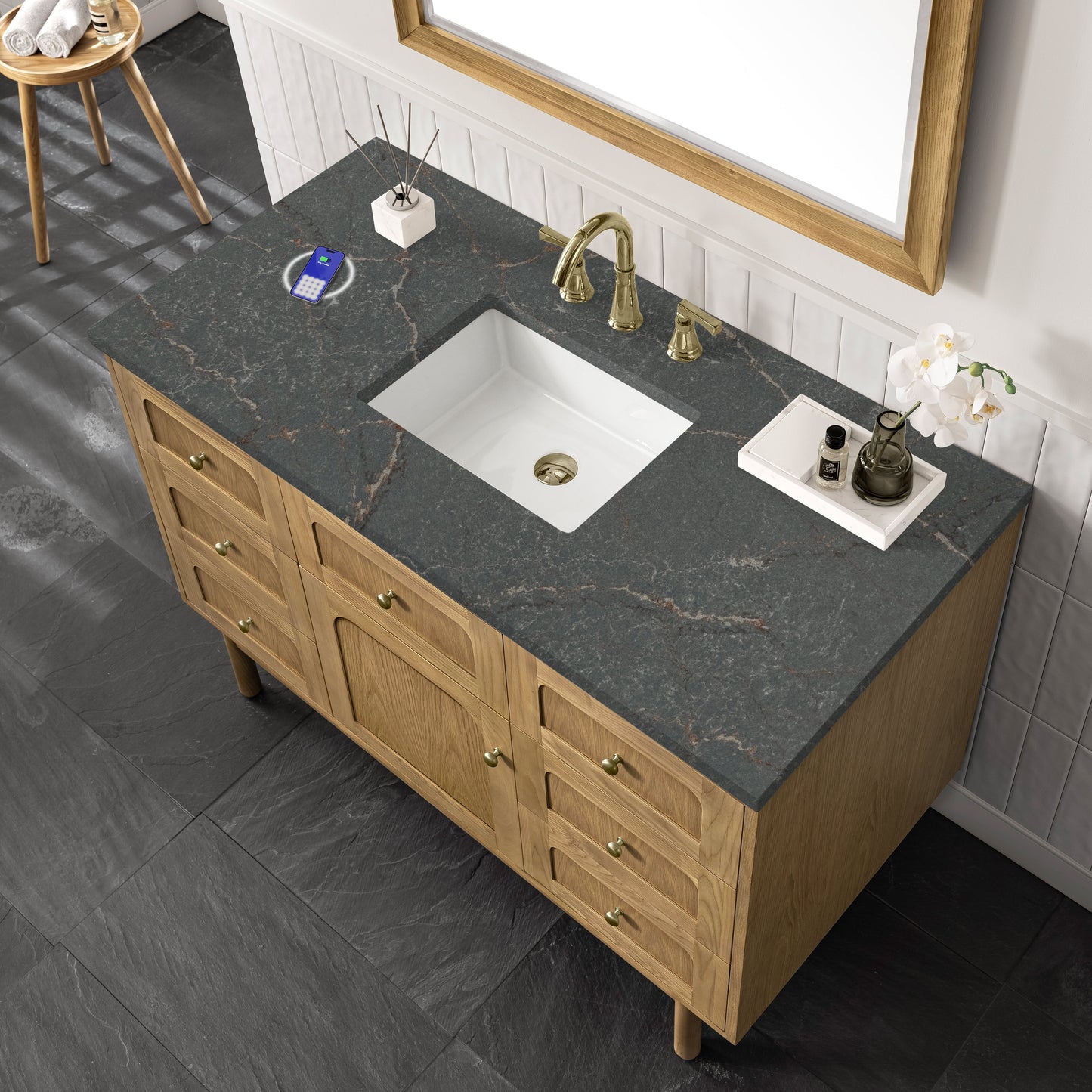 
                  
                    Laurent 48" Single Vanity in Light Natural Oak Single Bathroom Vanity James Martin Vanities FreePower-Enabled Parisien Bleu Silestone 
                  
                