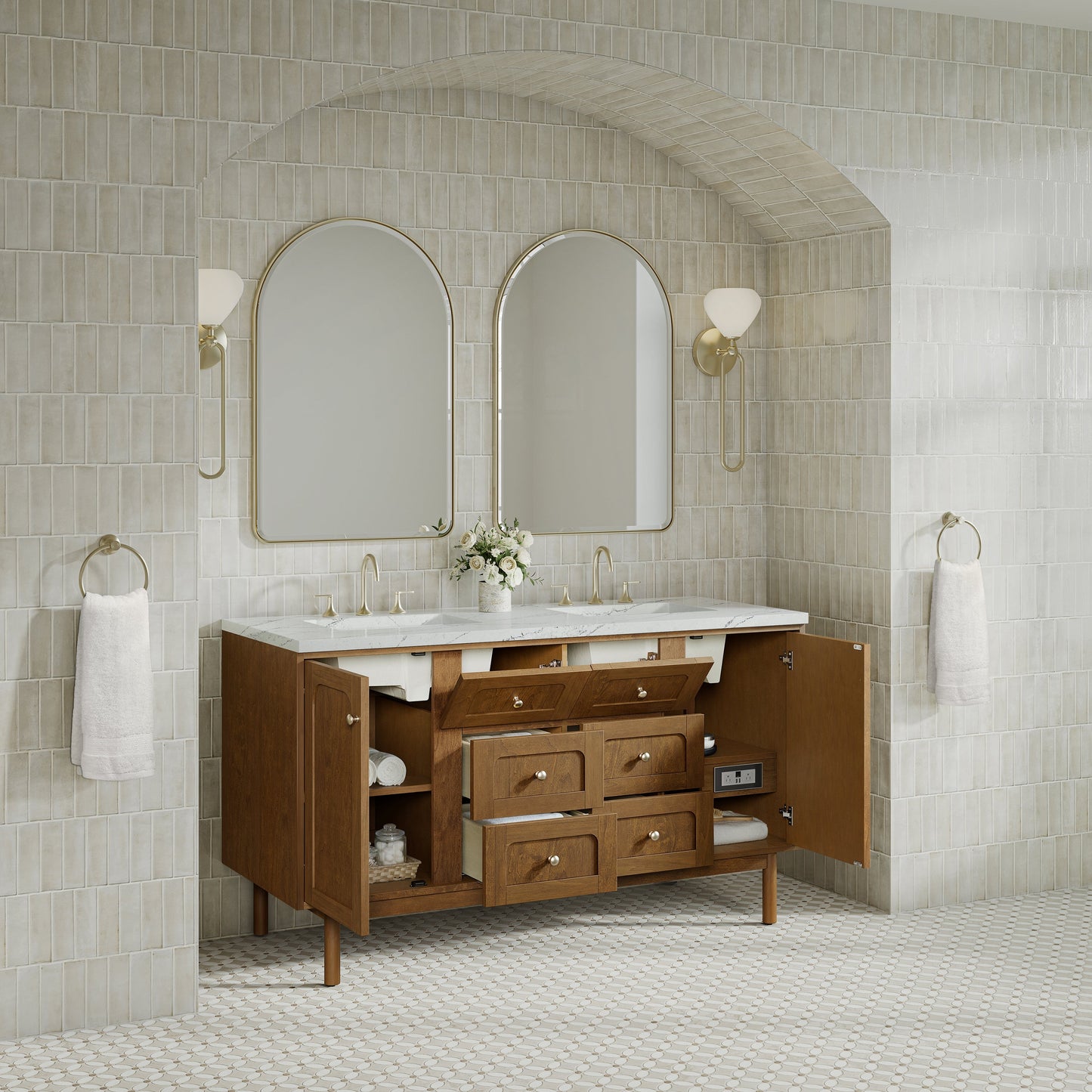 
                  
                    Laurent 60" Double Vanity in Honey Oak Double Bathroom Vanity James Martin Vanities 
                  
                