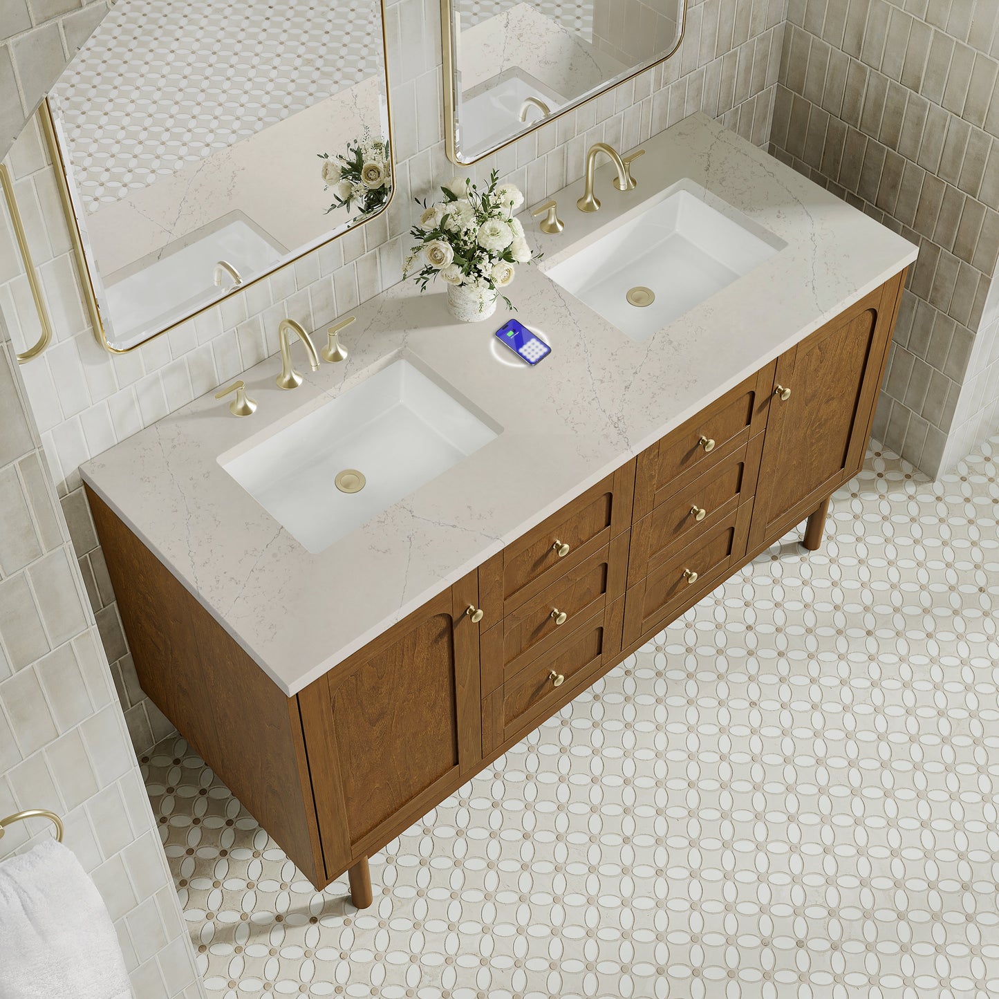 
                  
                    Laurent 60" Double Vanity in Honey Oak Double Bathroom Vanity James Martin Vanities FreePower-Enabled Siberian Silestone 
                  
                