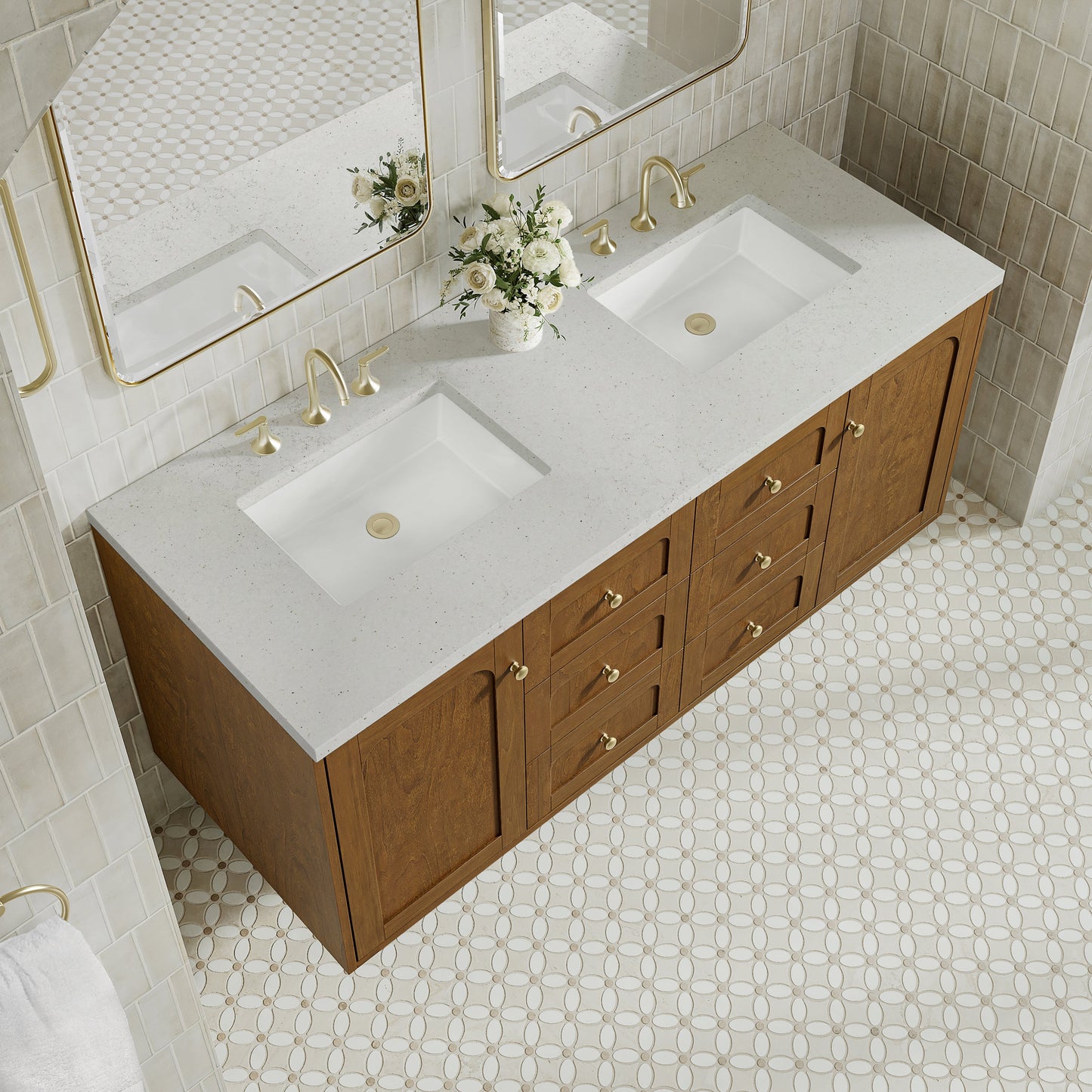 
                  
                    Laurent 60" Double Vanity in Honey Oak Double Bathroom Vanity James Martin Vanities Lime Delight Silestone 
                  
                