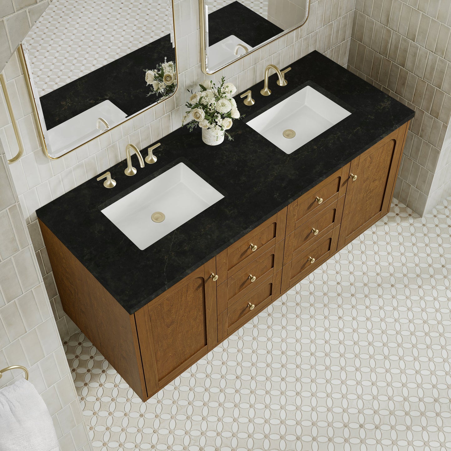 
                  
                    Laurent 60" Double Vanity in Honey Oak Double Bathroom Vanity James Martin Vanities Phantome Eclos 
                  
                