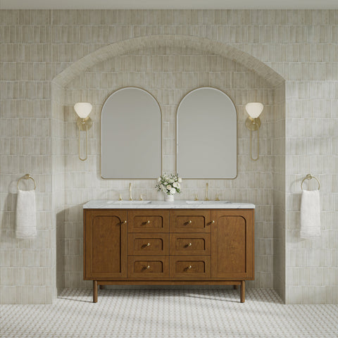 Laurent 60" Double Vanity in Honey Oak Double Bathroom Vanity James Martin Vanities Select Your Top 
