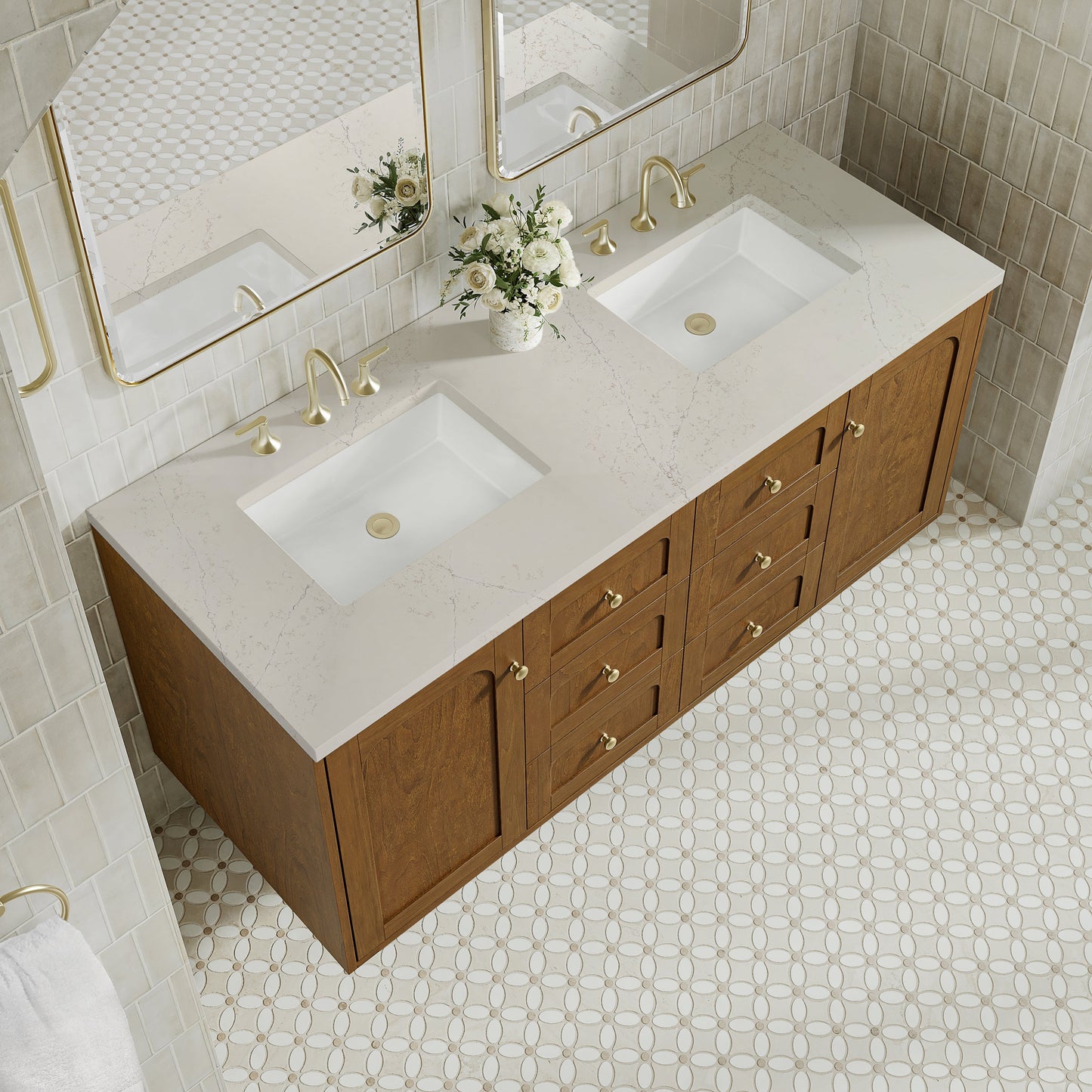 
                  
                    Laurent 60" Double Vanity in Honey Oak Double Bathroom Vanity James Martin Vanities Siberian Eclos 
                  
                