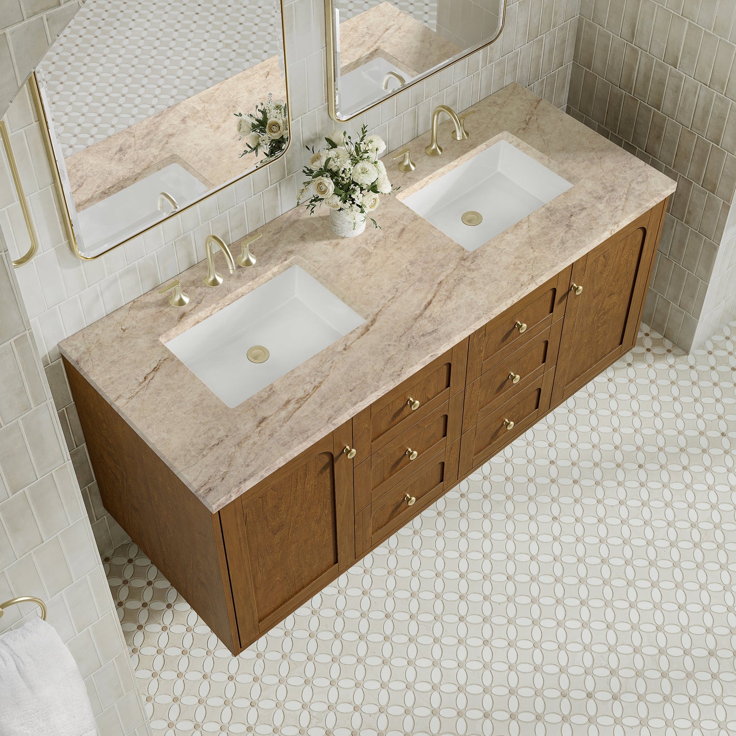 
                  
                    Laurent 60" Double Vanity in Honey Oak Double Bathroom Vanity James Martin Vanities Tajnar Eclos 
                  
                