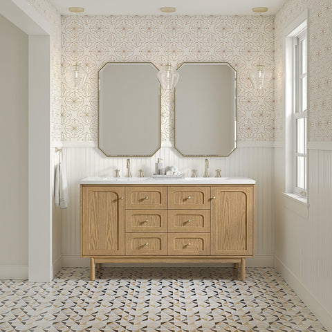 Laurent 60" Double Vanity in Light Natural Oak Double Bathroom Vanity James Martin Vanities 