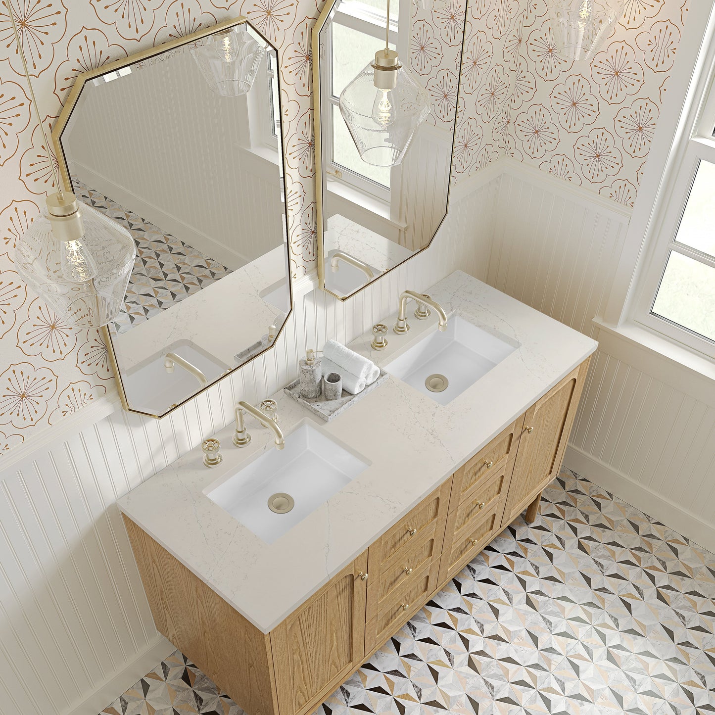 
                  
                    Laurent 60" Double Vanity in Light Natural Oak Double Bathroom Vanity James Martin Vanities Siberian Silestone 
                  
                