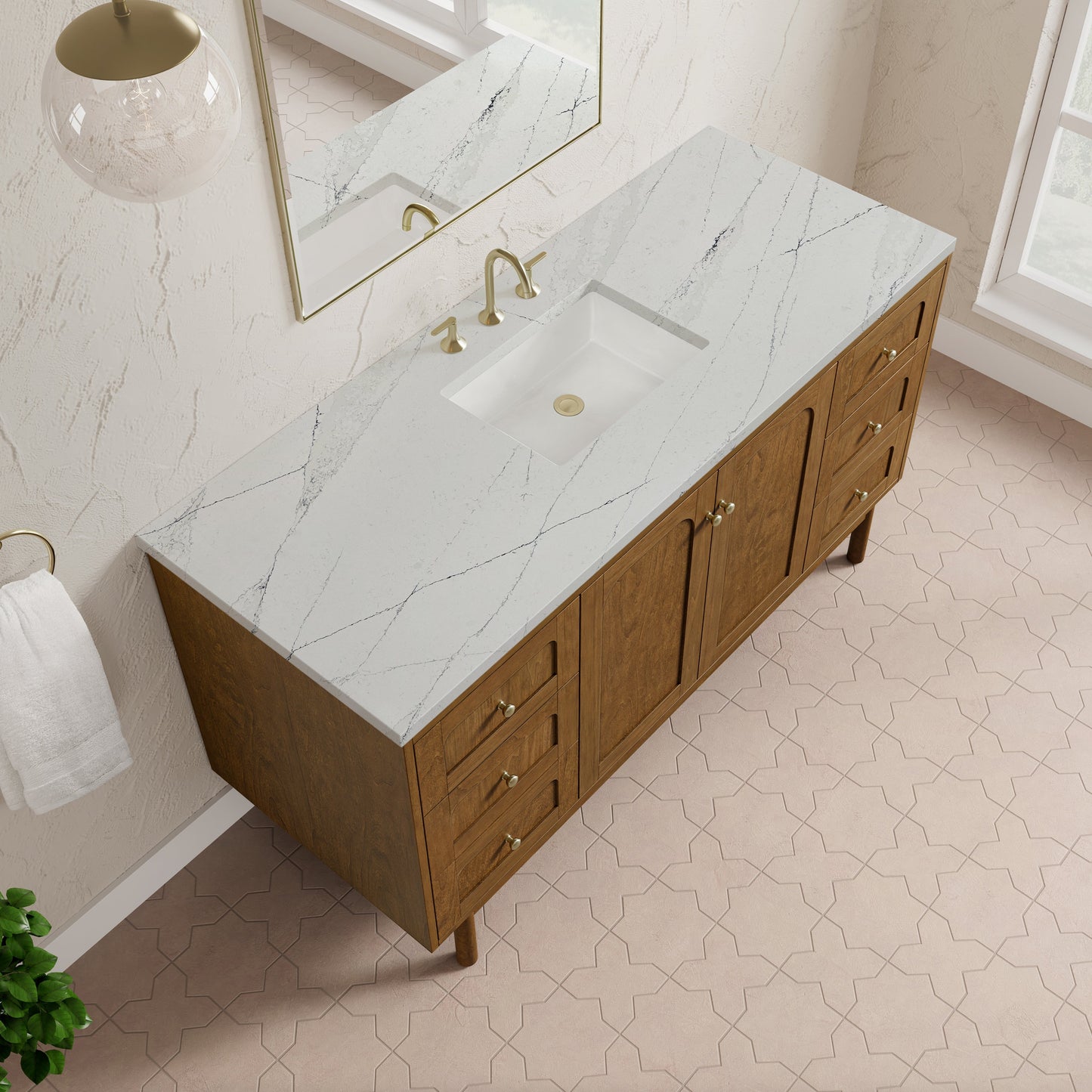 
                  
                    Laurent 60" Single Vanity in Honey Oak Single Bathroom Vanity James Martin Vanities Ethereal Noctis Silestone 
                  
                