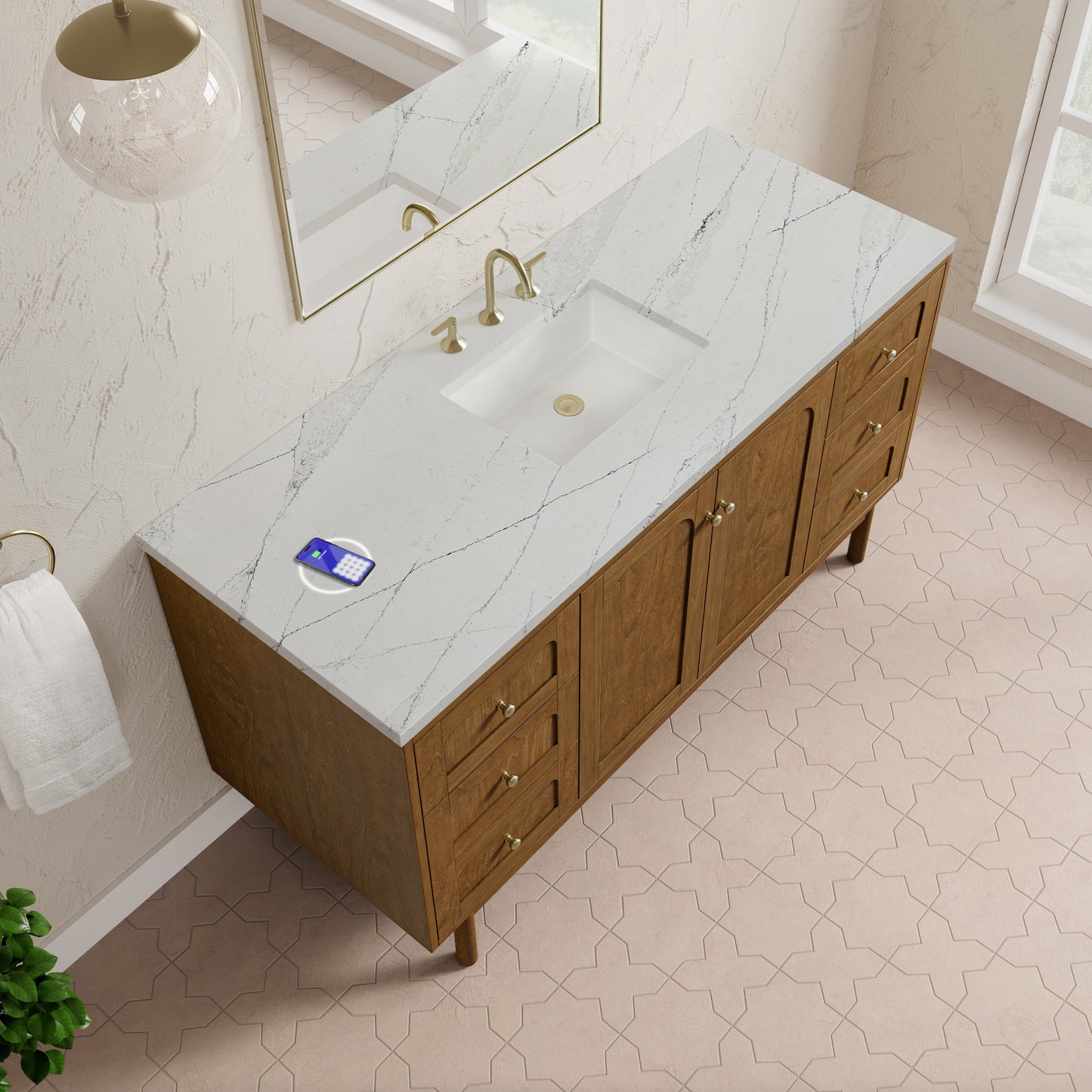 
                  
                    Laurent 60" Single Vanity in Honey Oak Single Bathroom Vanity James Martin Vanities FreePower-Enabled Ethereal Noctis Silestone 
                  
                