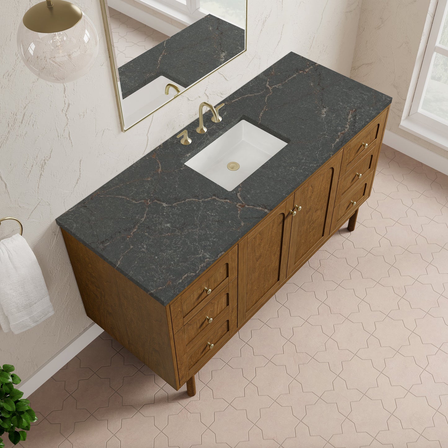
                  
                    Laurent 60" Single Vanity in Honey Oak Single Bathroom Vanity James Martin Vanities Parisien Bleu Silestone 
                  
                