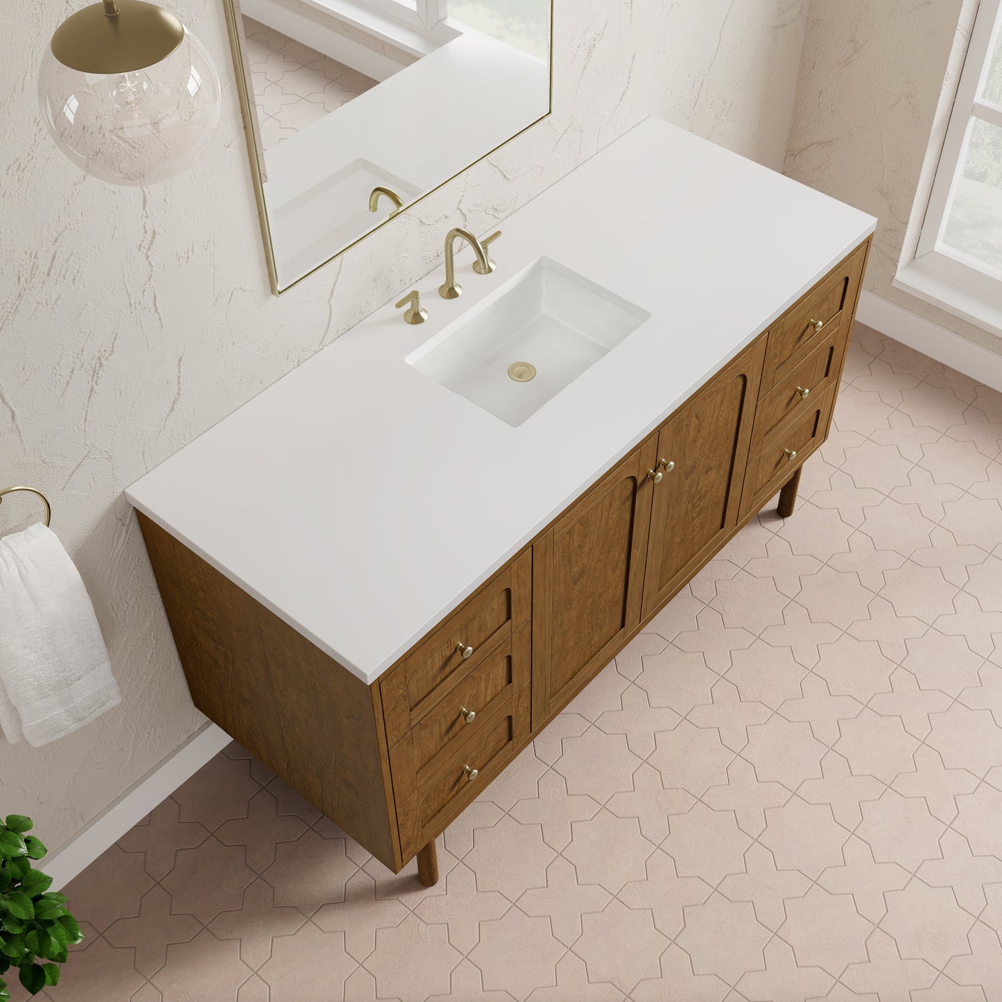 
                  
                    Laurent 60" Single Vanity in Honey Oak Single Bathroom Vanity James Martin Vanities White Zeus Silestone 
                  
                