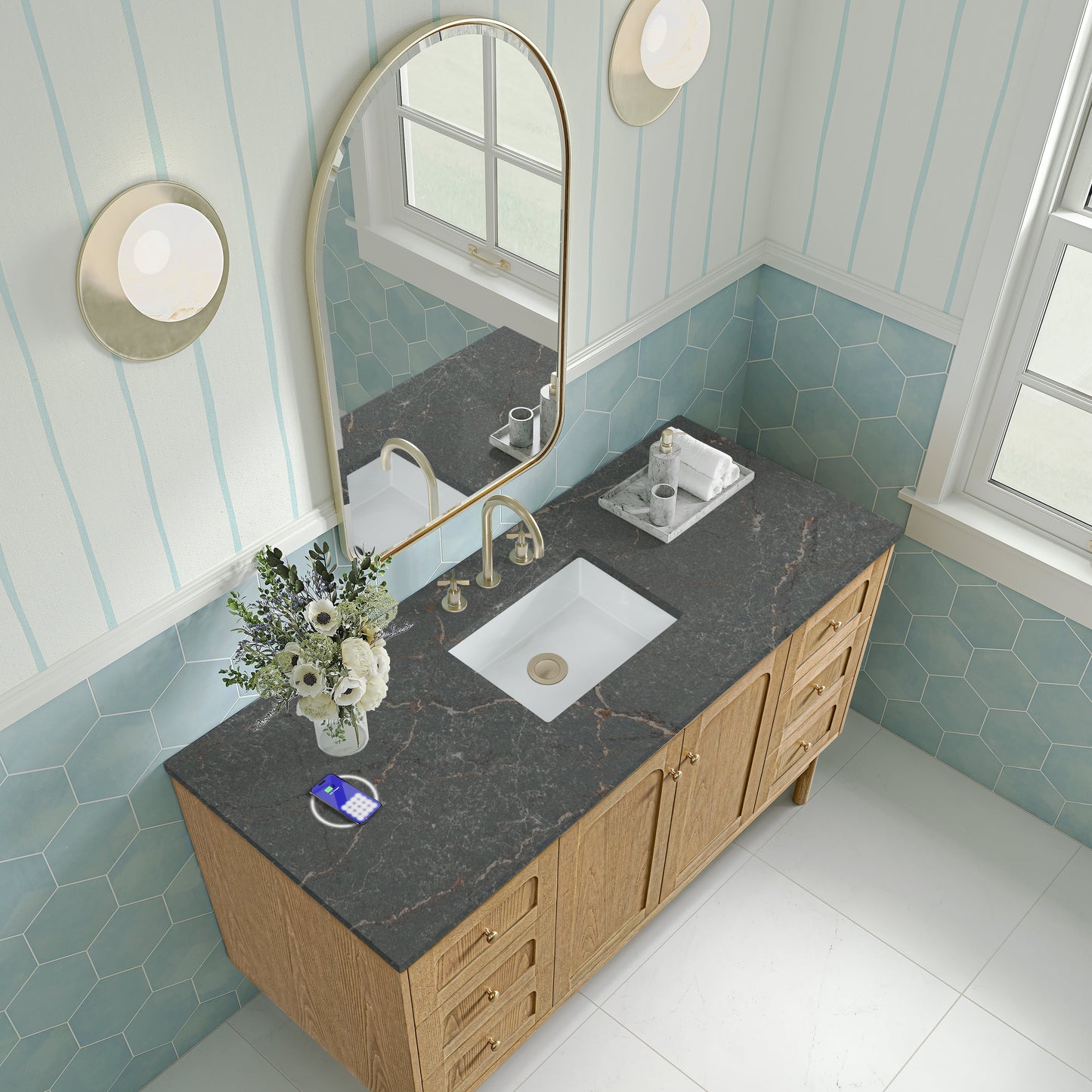 
                  
                    Laurent 60" Single Vanity in Light Natural Oak Single Bathroom Vanity James Martin Vanities FreePower-Enabled Parisien Bleu Silestone 
                  
                