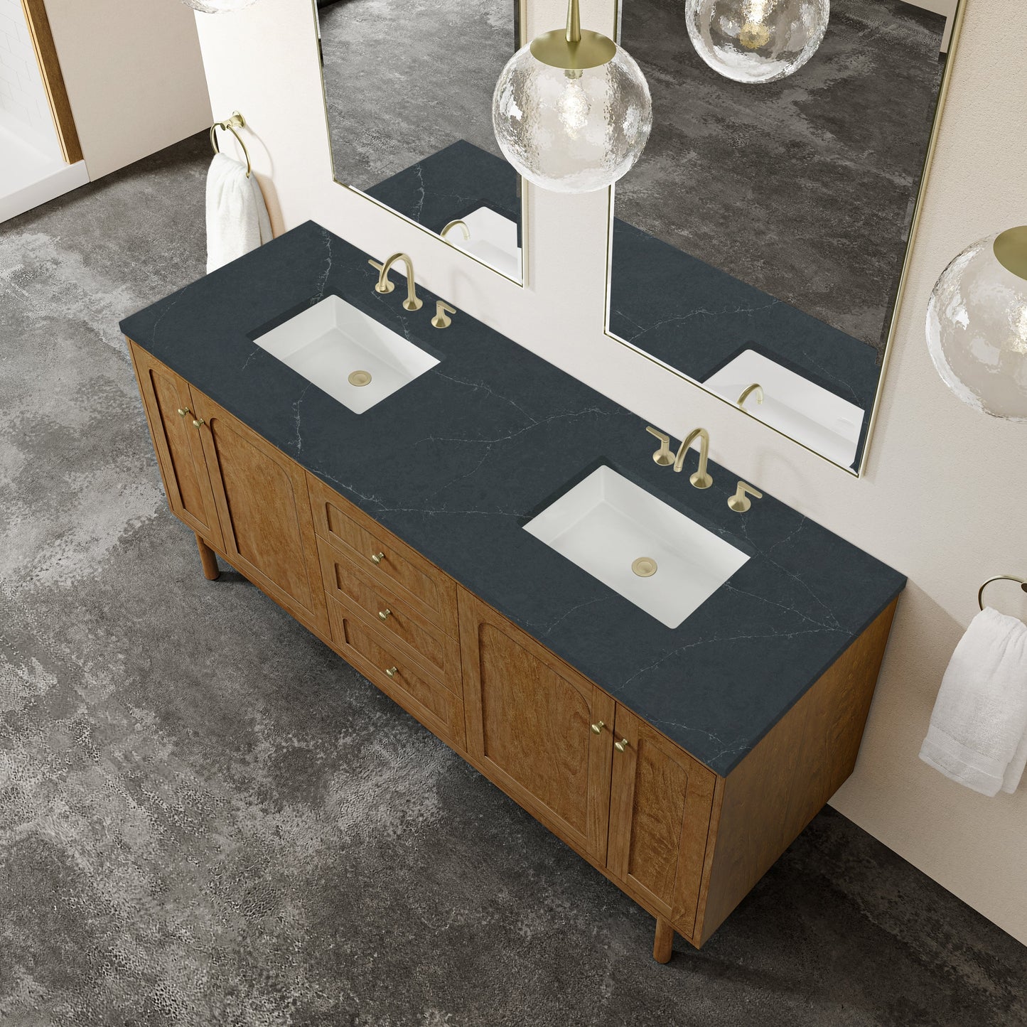 
                  
                    Laurent 72" Double Vanity in Honey Oak Double Bathroom Vanity James Martin Vanities Charcoal Soapstone Silestone 
                  
                