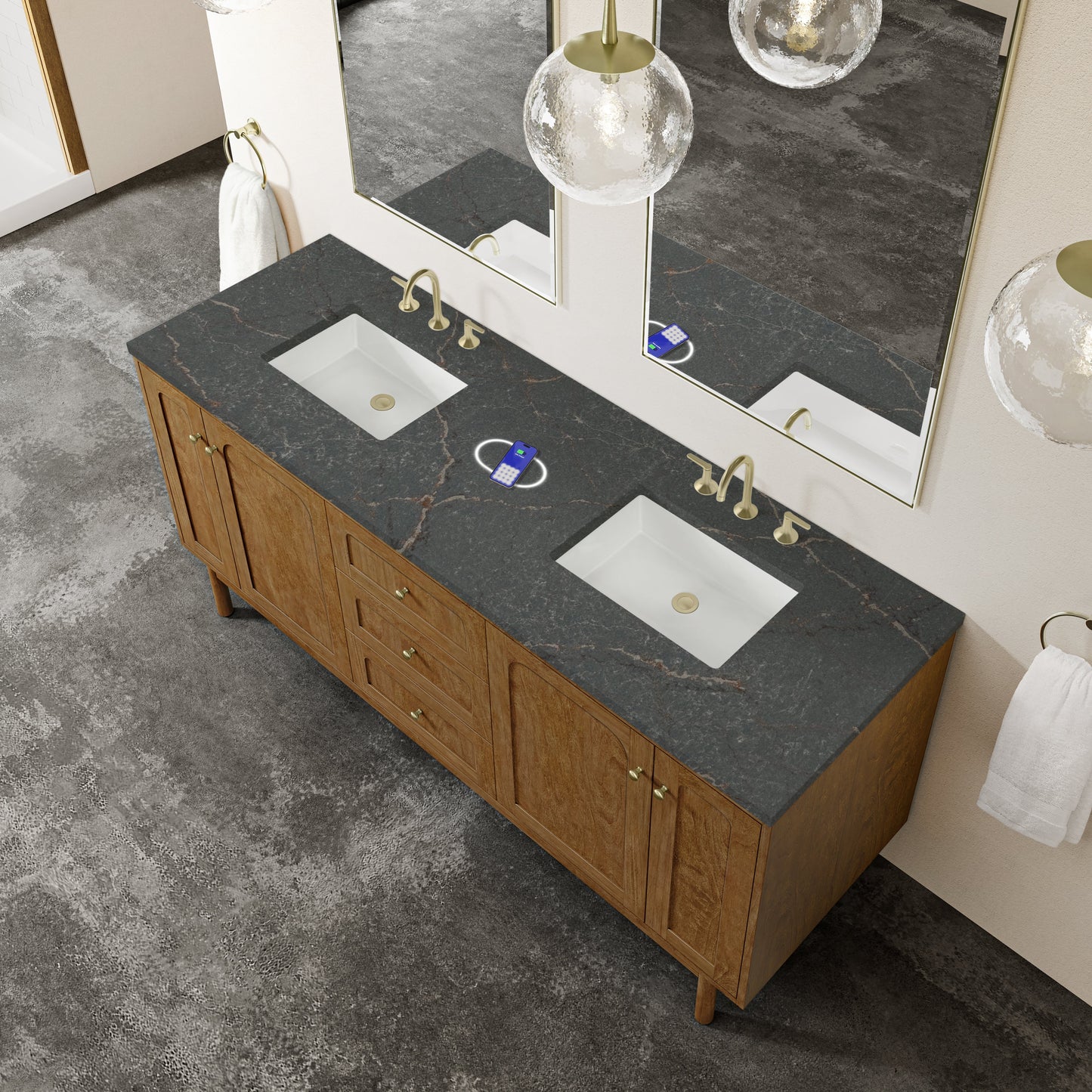 
                  
                    Laurent 72" Double Vanity in Honey Oak Double Bathroom Vanity James Martin Vanities FreePower-Enabled Parisien Bleu Silestone 
                  
                