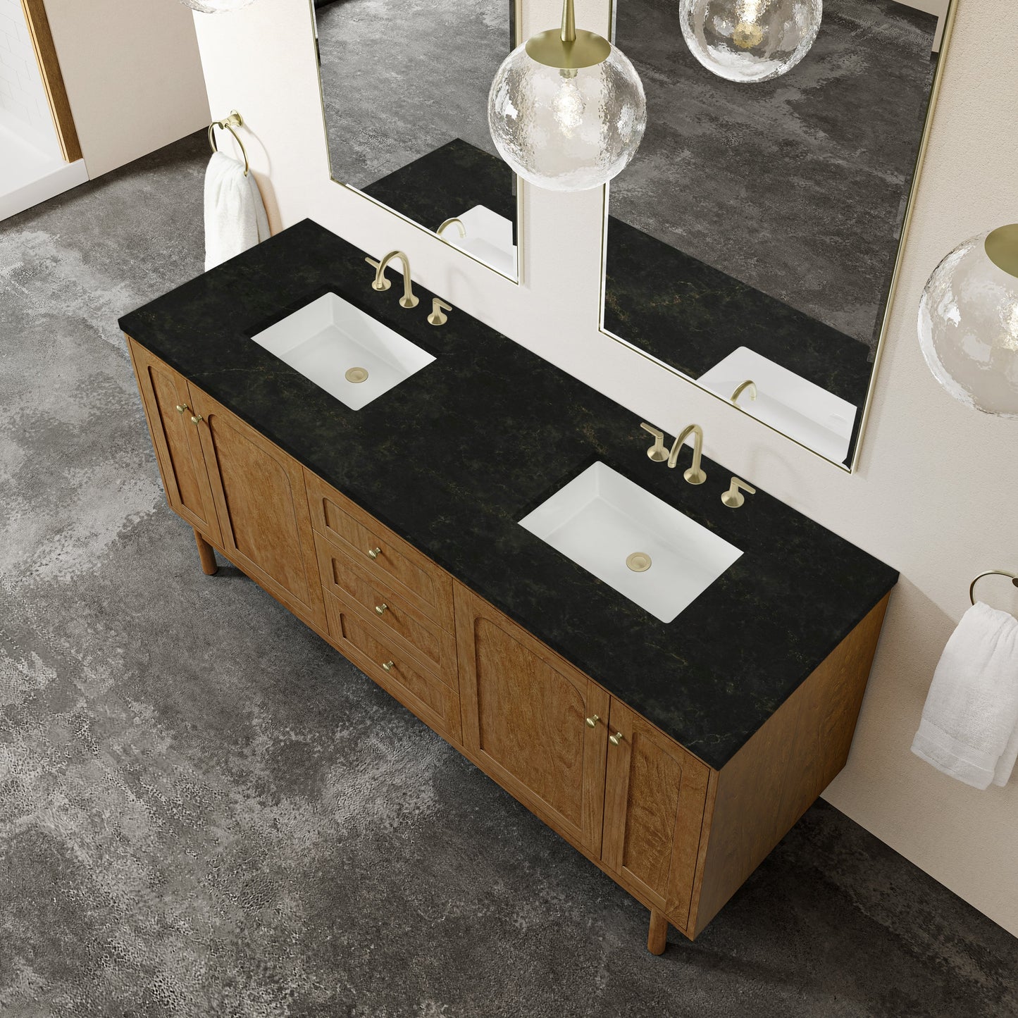 
                  
                    Laurent 72" Double Vanity in Honey Oak Double Bathroom Vanity James Martin Vanities Phantome Eclos 
                  
                