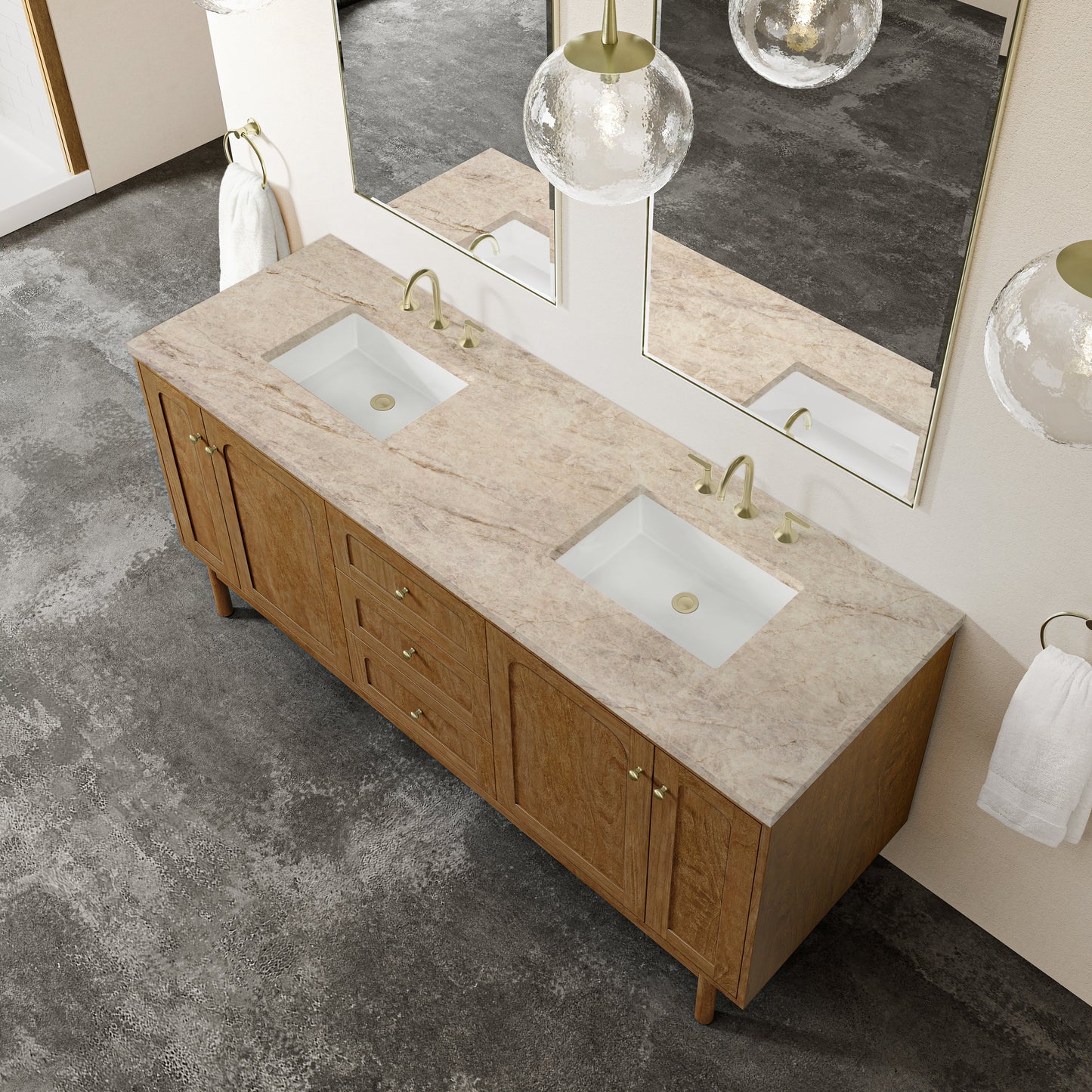 
                  
                    Laurent 72" Double Vanity in Honey Oak Double Bathroom Vanity James Martin Vanities Tajnar Eclos 
                  
                