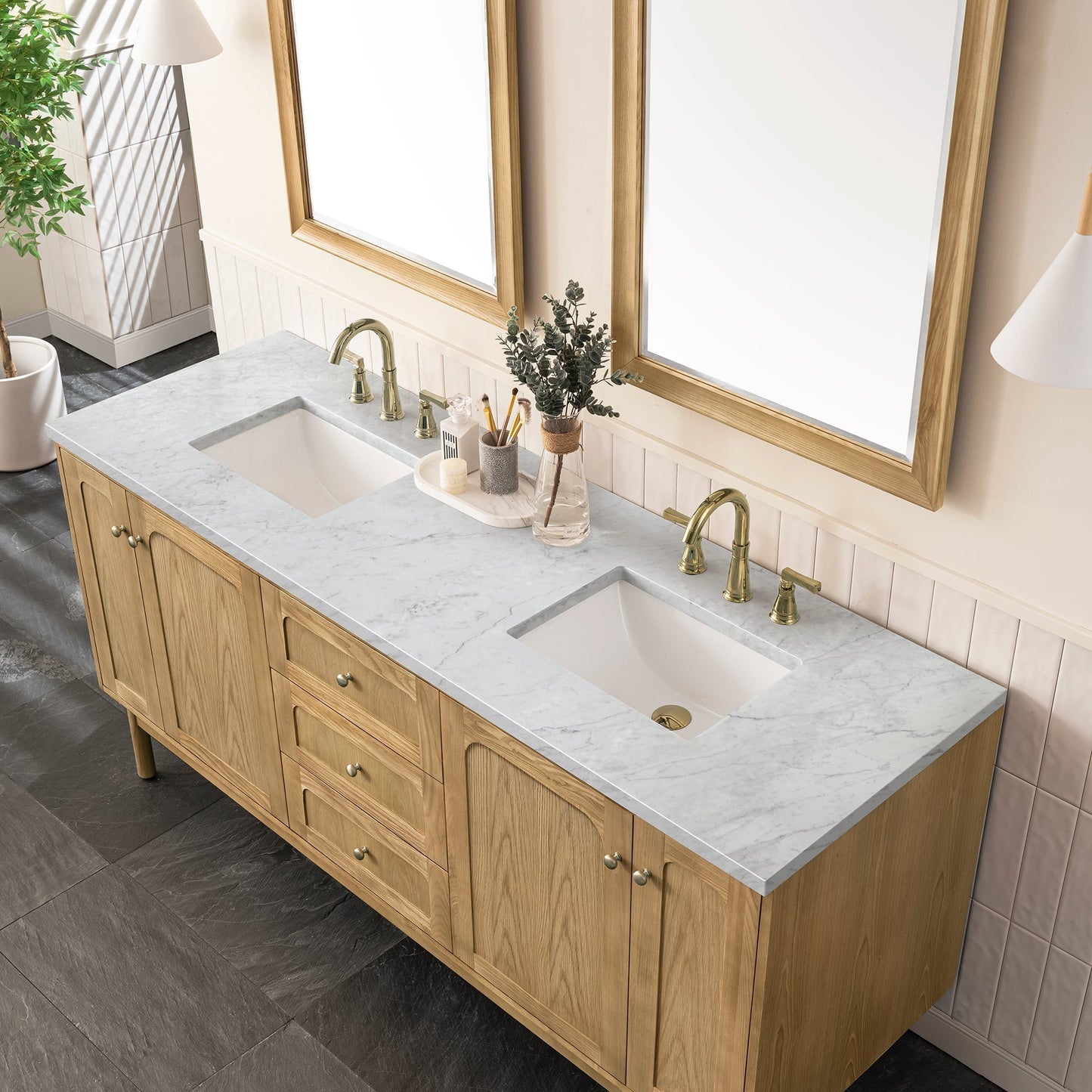 
                  
                    Laurent 72" Double Vanity in Light Natural Oak Double Bathroom Vanity James Martin Vanities Carrara White Marble 
                  
                