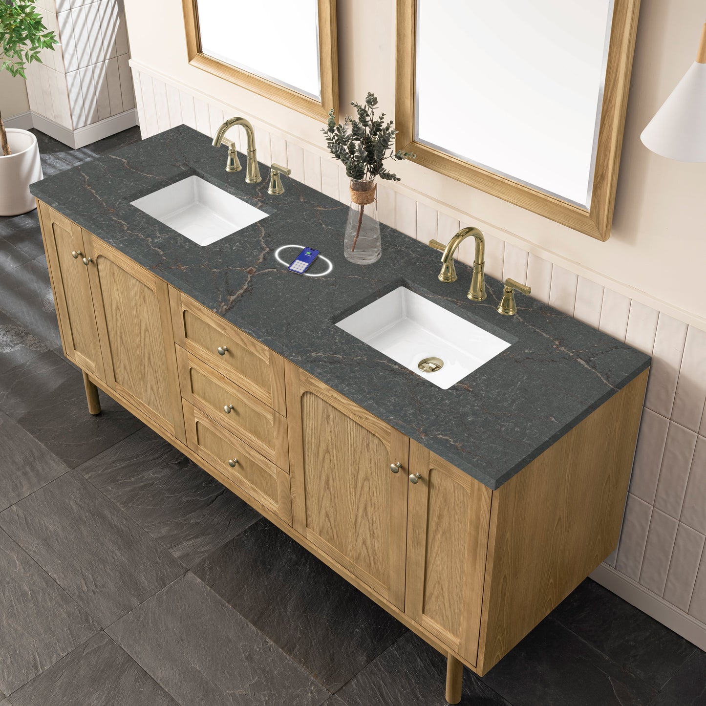 
                  
                    Laurent 72" Double Vanity in Light Natural Oak Double Bathroom Vanity James Martin Vanities FreePower-Enabled Parisien Bleu Silestone 
                  
                