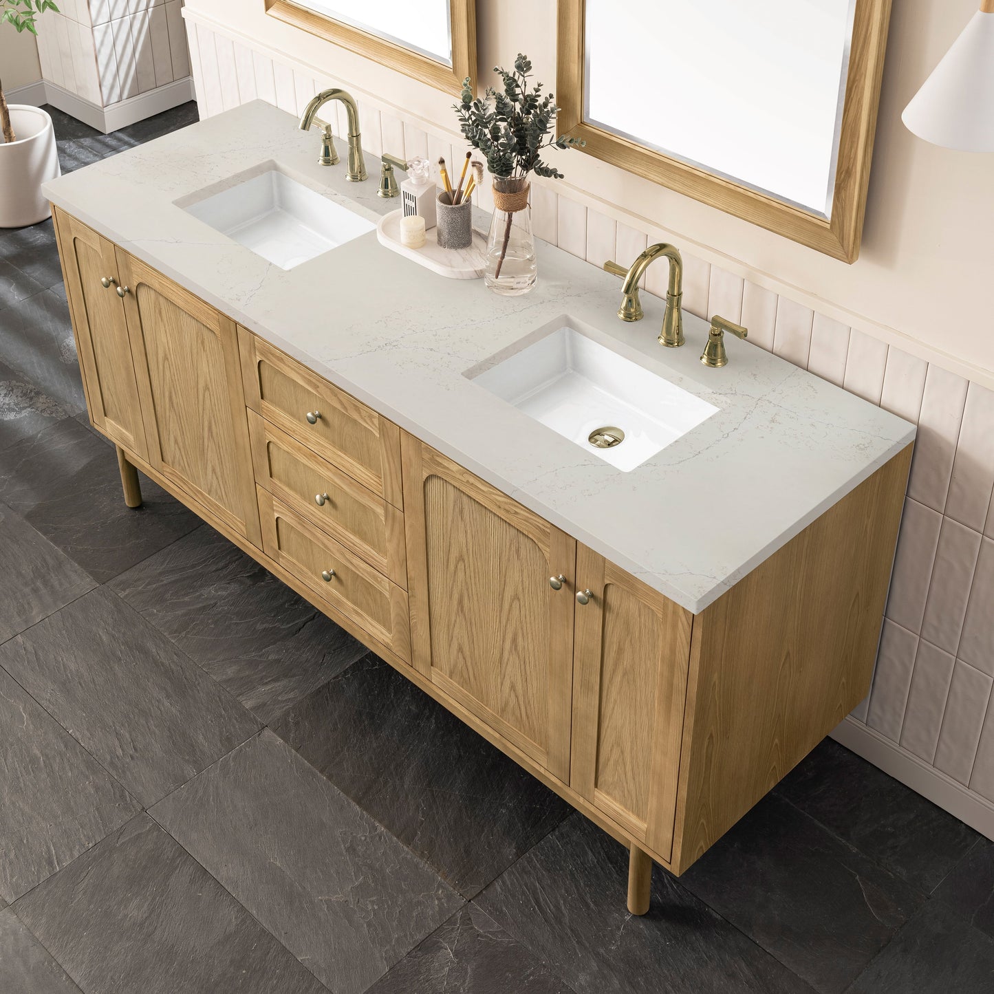 
                  
                    Laurent 72" Double Vanity in Light Natural Oak Double Bathroom Vanity James Martin Vanities Siberian Silestone 
                  
                