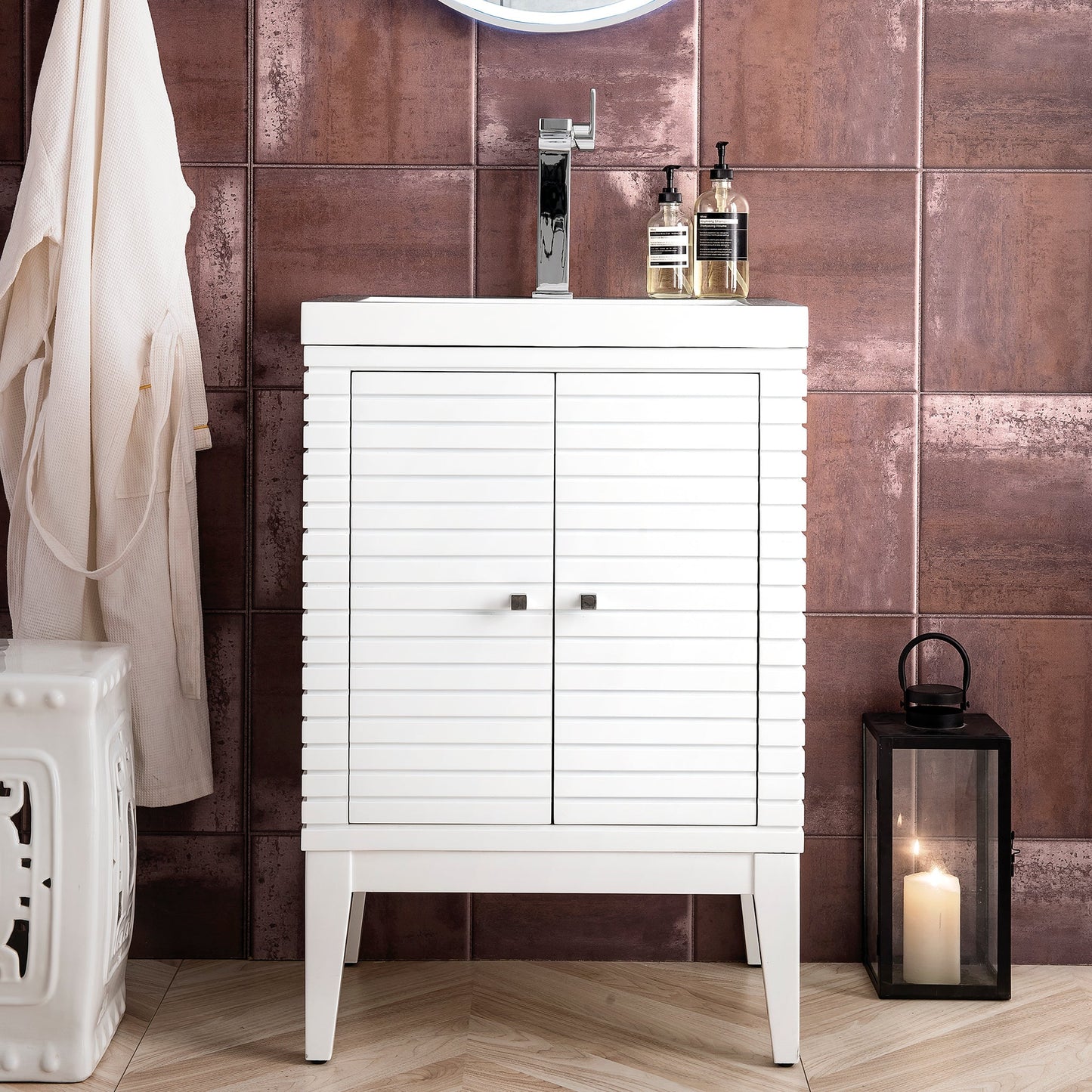 Linden 24" Single Vanity in Glossy White Single Bathroom Vanity James Martin Vanities 