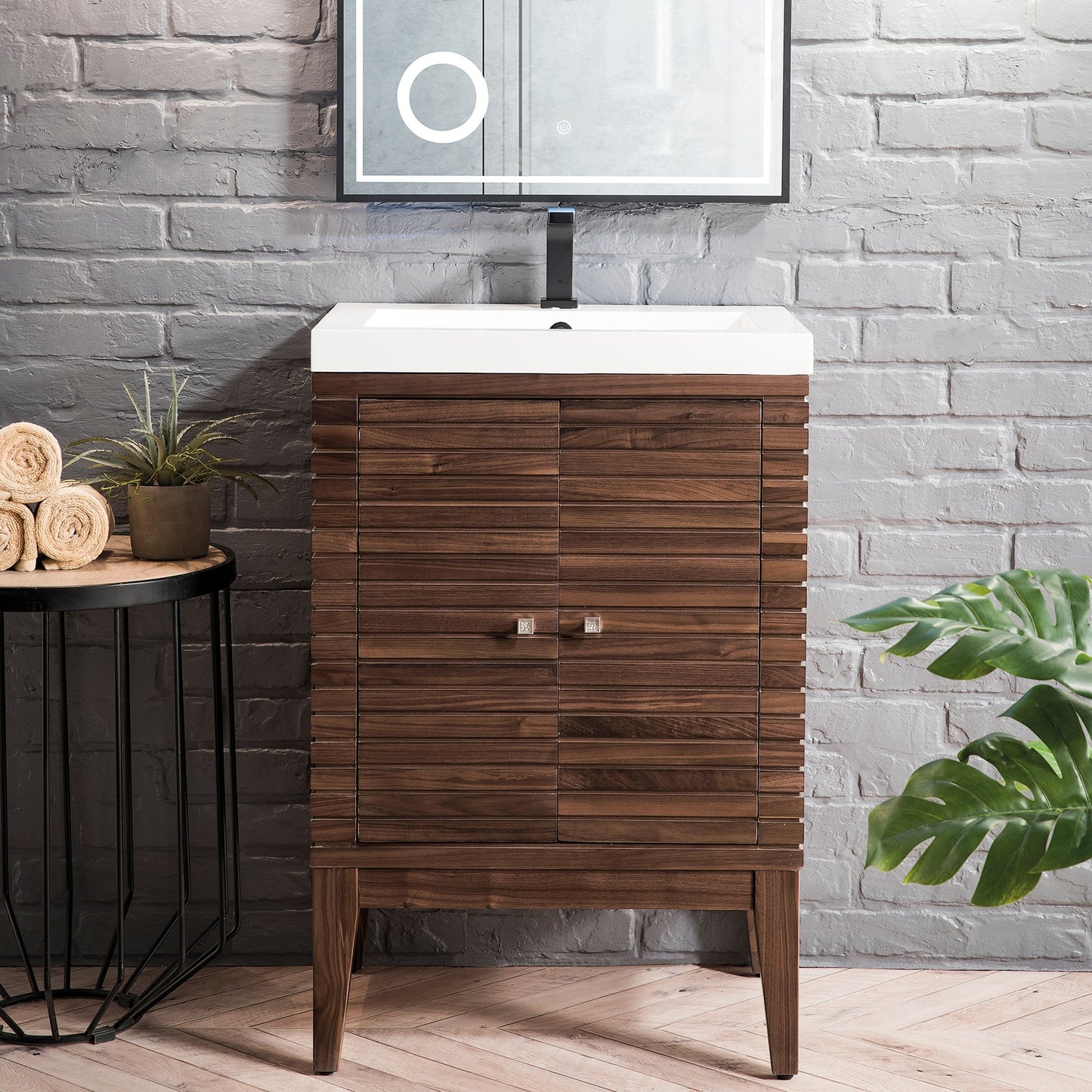 Linden 24" Single Vanity in Mid Century Walnut Single Bathroom Vanity James Martin Vanities 