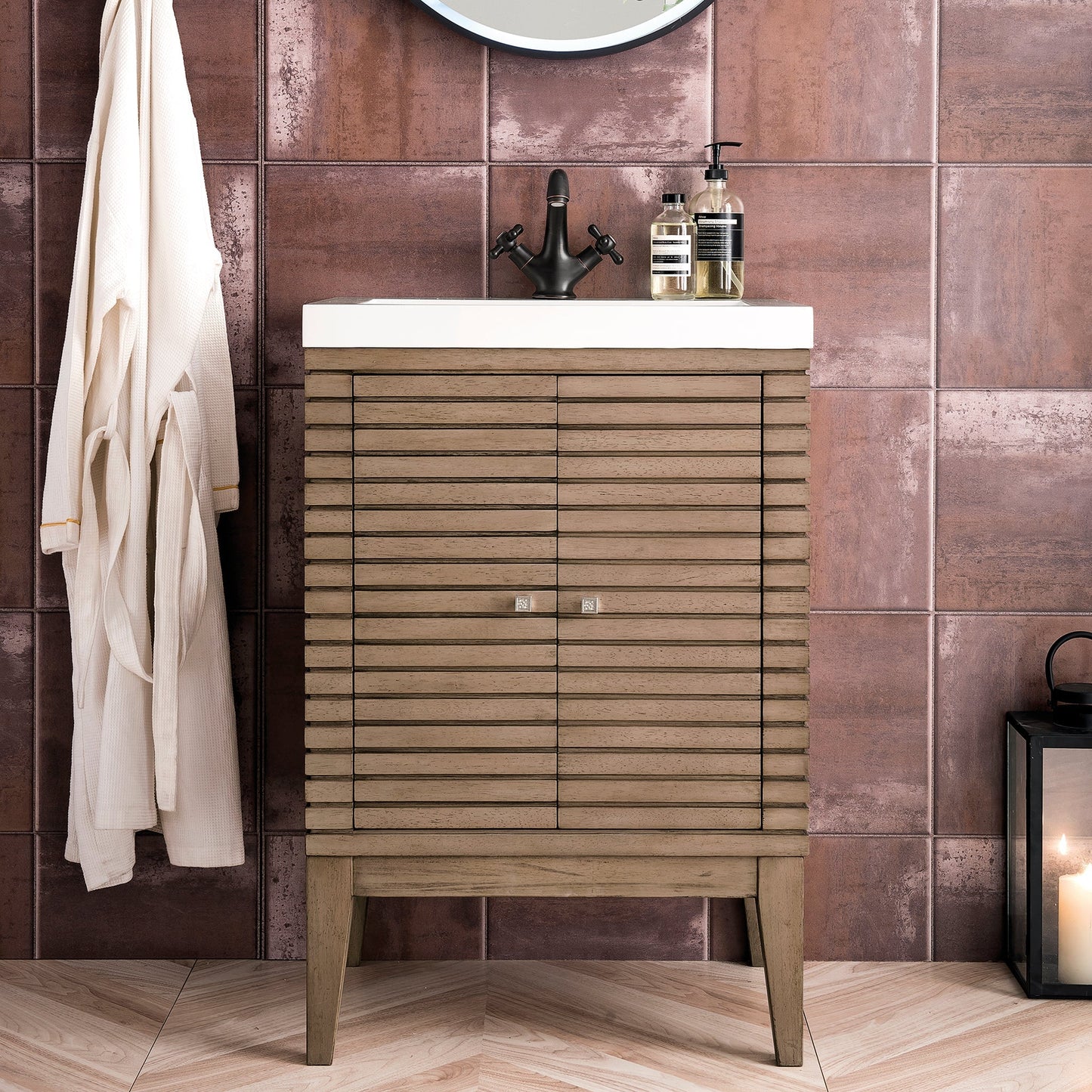 Linden 24" Vanity Cabinet in Whitewashed Walnut Single Bathroom Vanity James Martin Vanities 