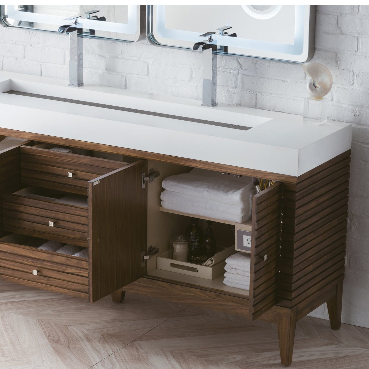 
                  
                    Linear 72" Double Bathroom Vanity in Mid-Century Walnut Single Bathroom Vanity James Martin Vanities 
                  
                