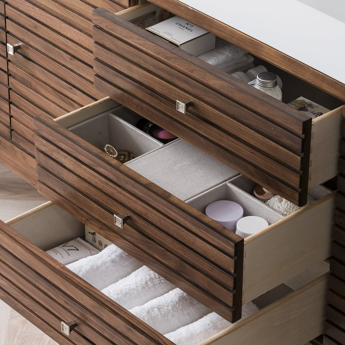 
                  
                    Linear 72" Double Bathroom Vanity in Mid-Century Walnut Single Bathroom Vanity James Martin Vanities 
                  
                