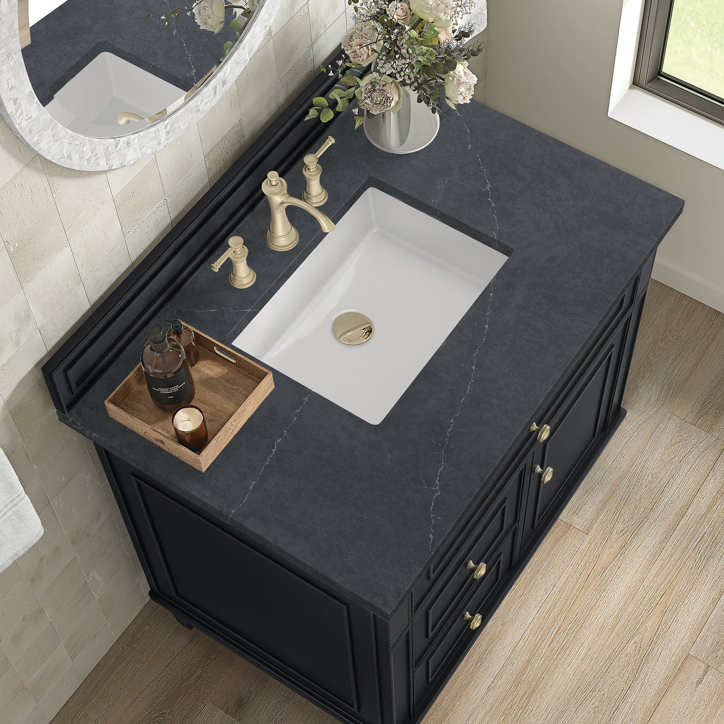 
                  
                    Lorelai 36" Single Vanity in Black Onyx James Martin Vanities Charcoal Soapstone Silestone 
                  
                