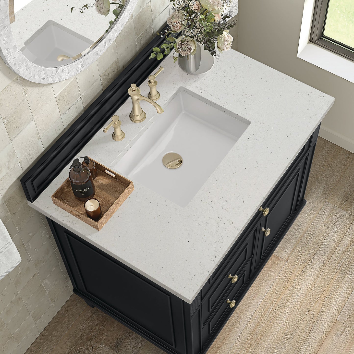 
                  
                    Lorelai 36" Single Vanity in Black Onyx James Martin Vanities Lime Delight Silestone 
                  
                