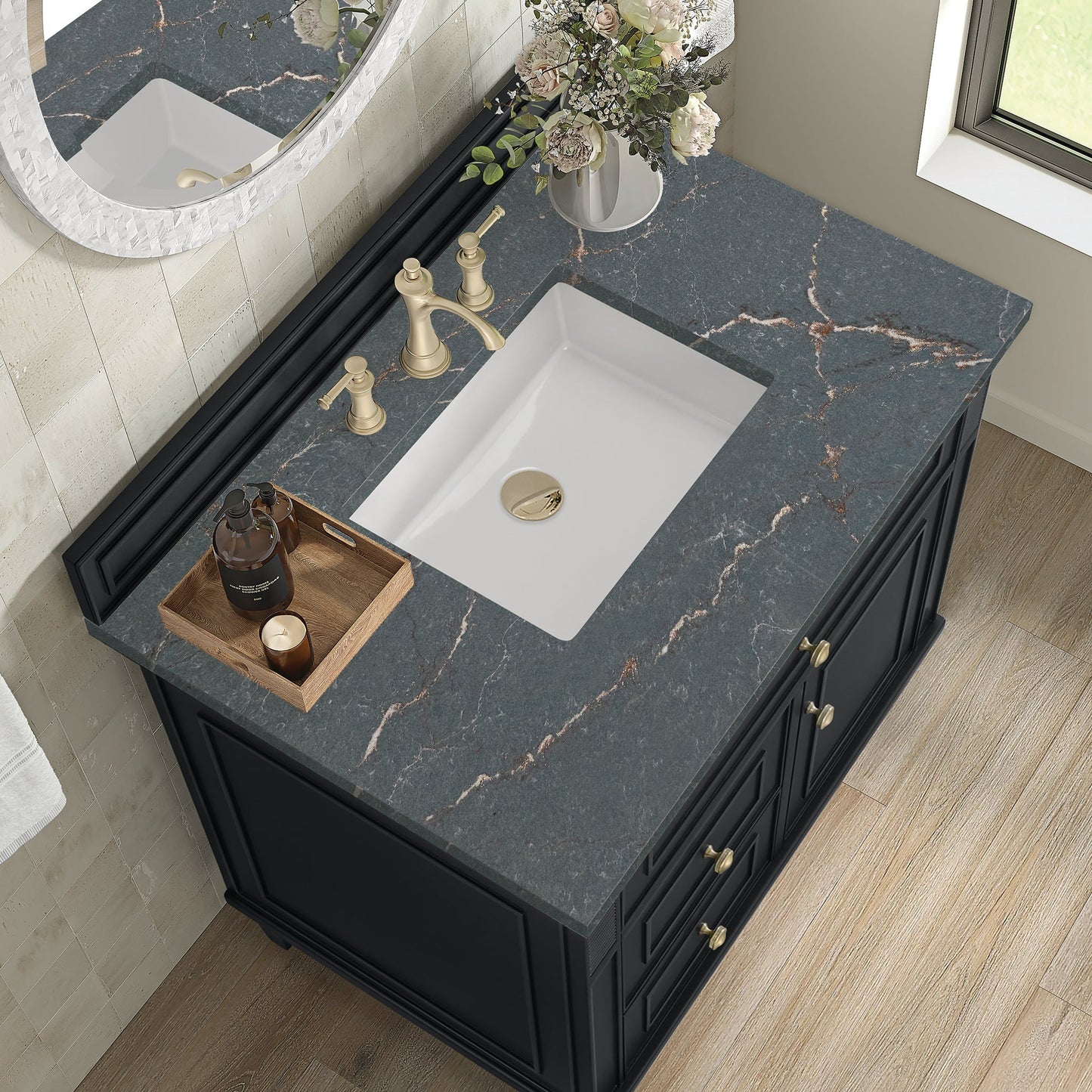 
                  
                    Lorelai 36" Single Vanity in Black Onyx James Martin Vanities Parisien Bleu Silestone 
                  
                