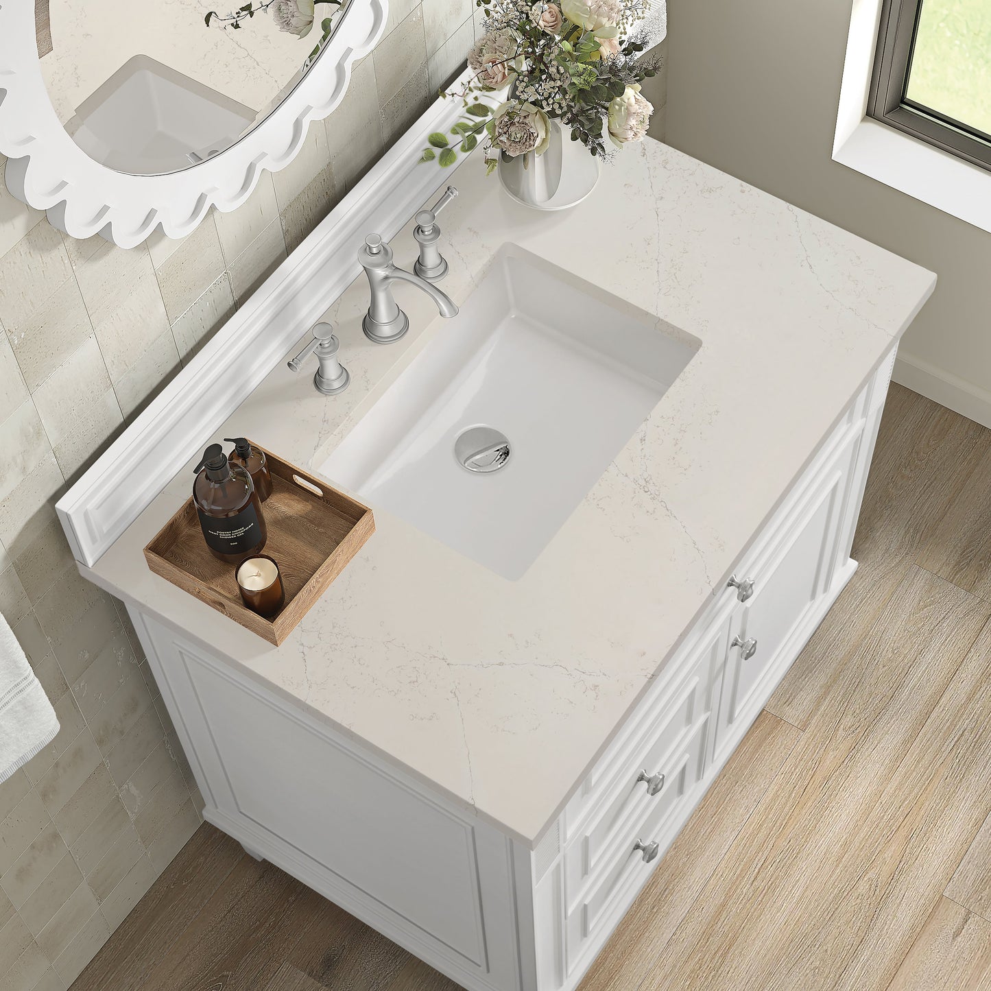 
                  
                    Lorelai 36" Single Vanity in Bright White James Martin Vanities Siberian Silestone 
                  
                