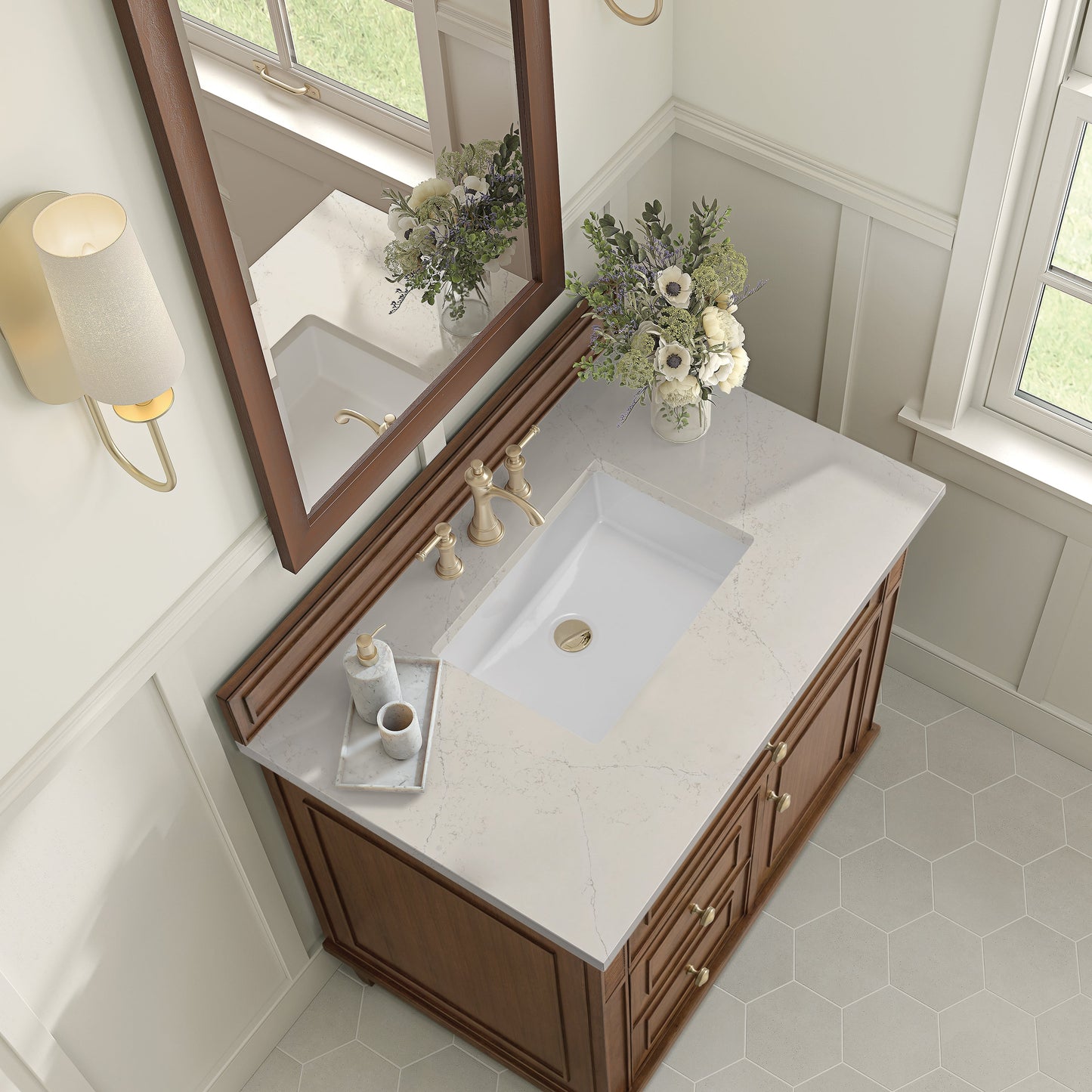 
                  
                    Lorelai 36" Single Vanity in Mid-Century Walnut James Martin Vanities Siberian Silestone 
                  
                
