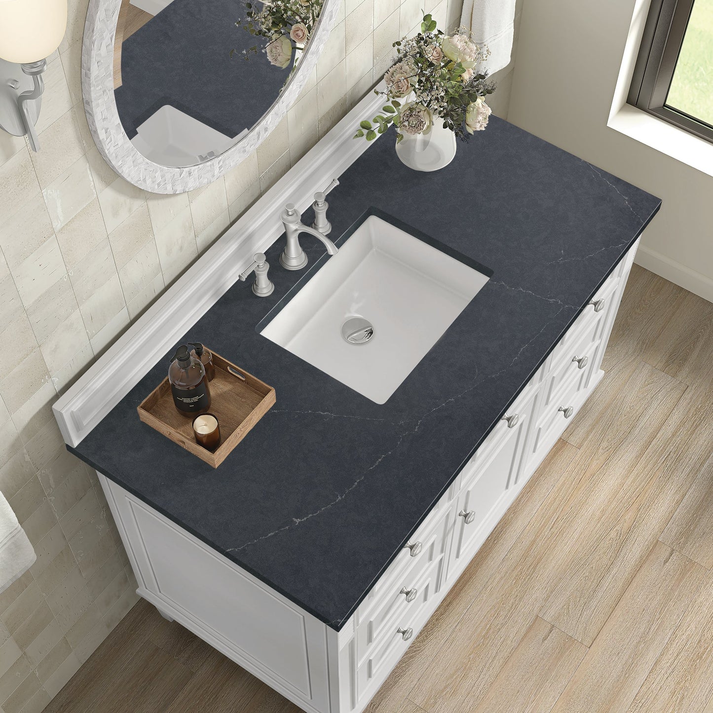 
                  
                    Lorelai 48" Single Vanity in Bright White James Martin Vanities Charcoal Soapstone Silestone 
                  
                