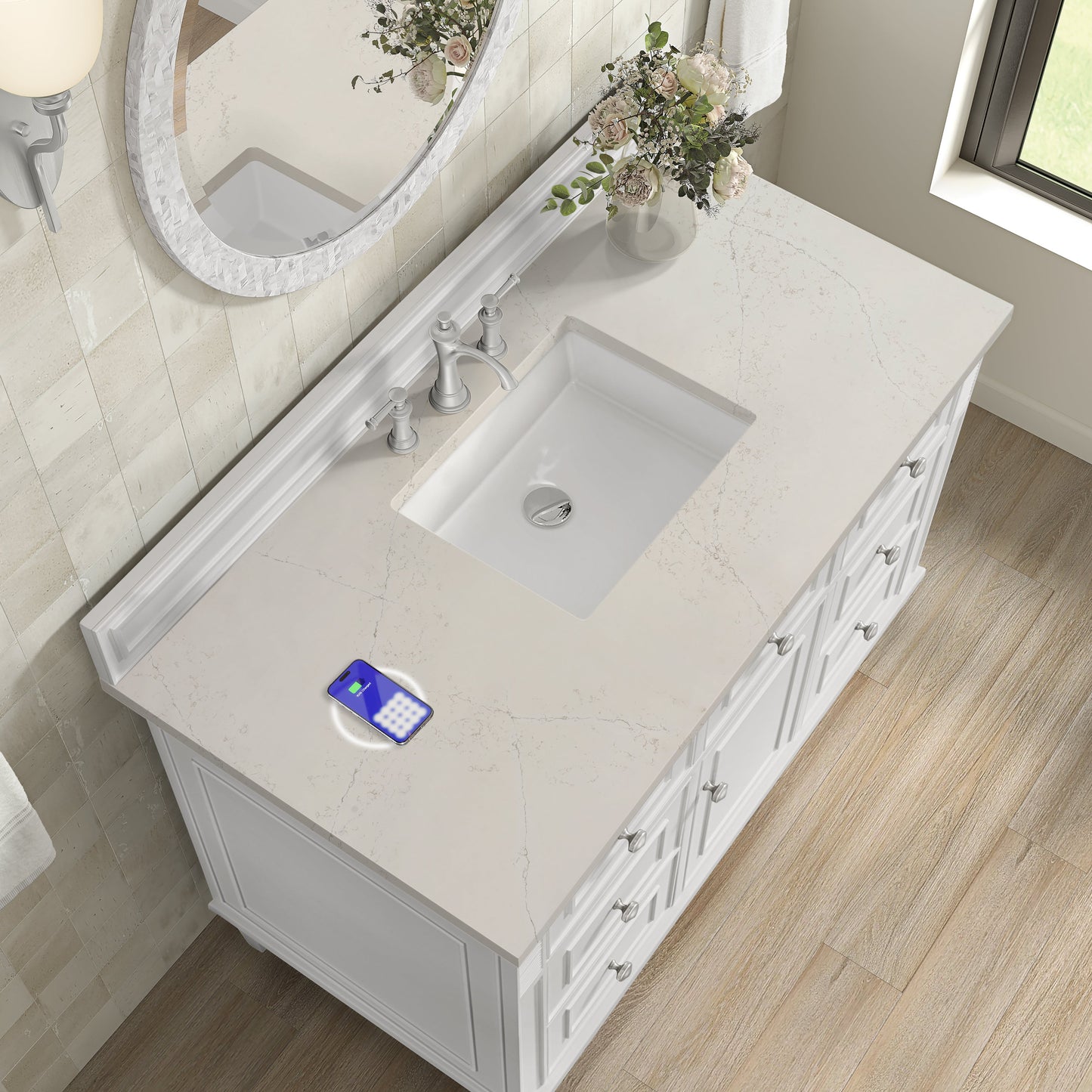 
                  
                    Lorelai 48" Single Vanity in Bright White James Martin Vanities FreePower-Enabled Siberian Silestone 
                  
                