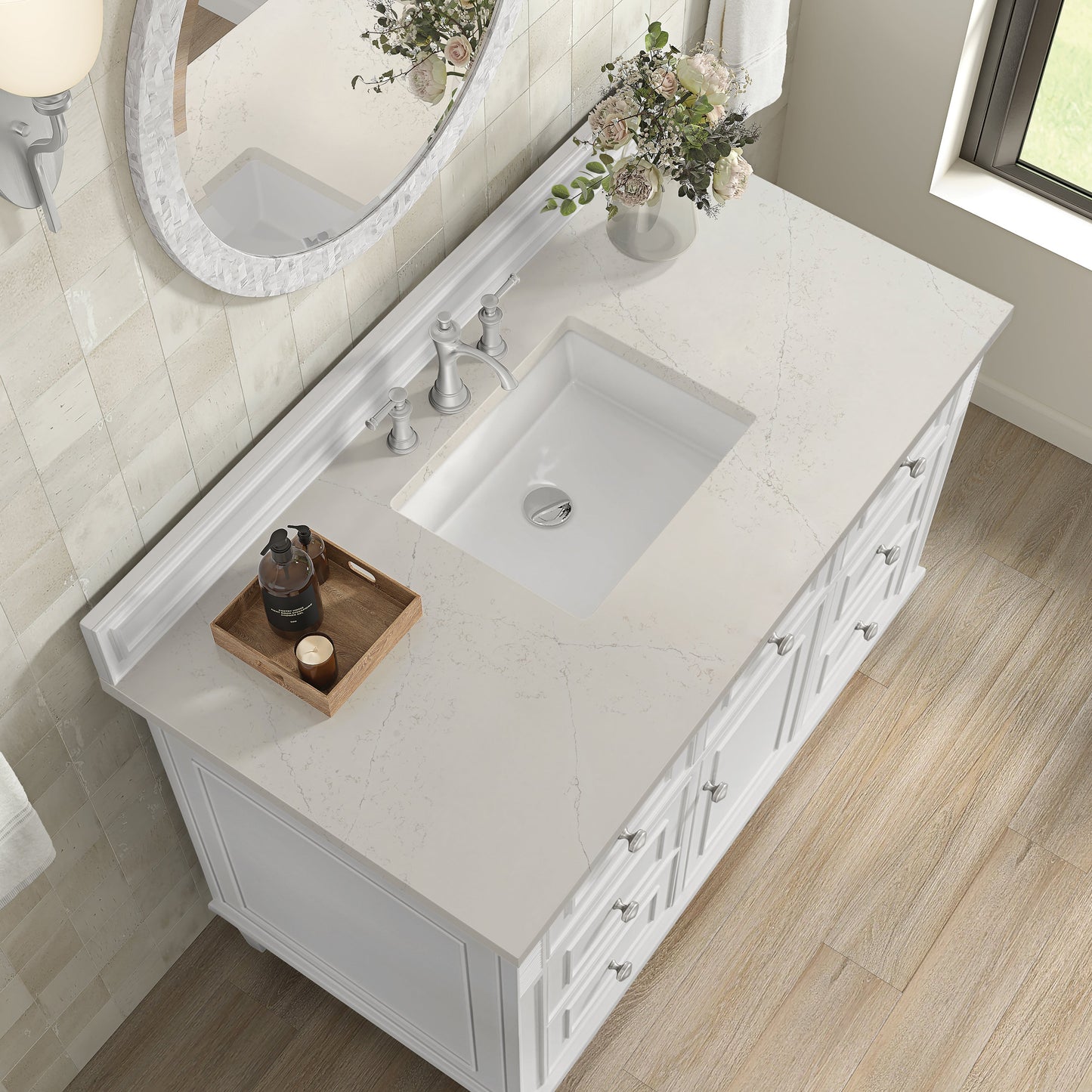 
                  
                    Lorelai 48" Single Vanity in Bright White James Martin Vanities Siberian Silestone 
                  
                